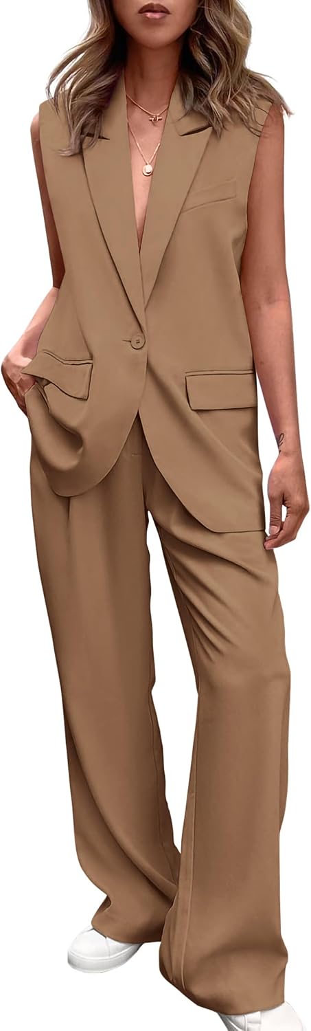 Detalle de PRETTYGARDEN Women's Sleeveless Suit Vest and Pants