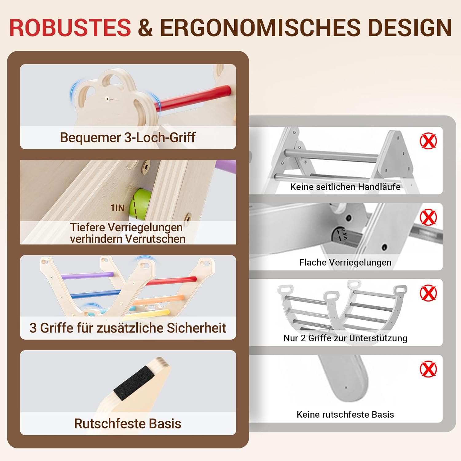 Detalle de COSYLAND 8-in-1 Montessori Klettergerüst Holz ab 18 Monate – Kletterdreieck mit Rutsche & Kletterbogen, Natur