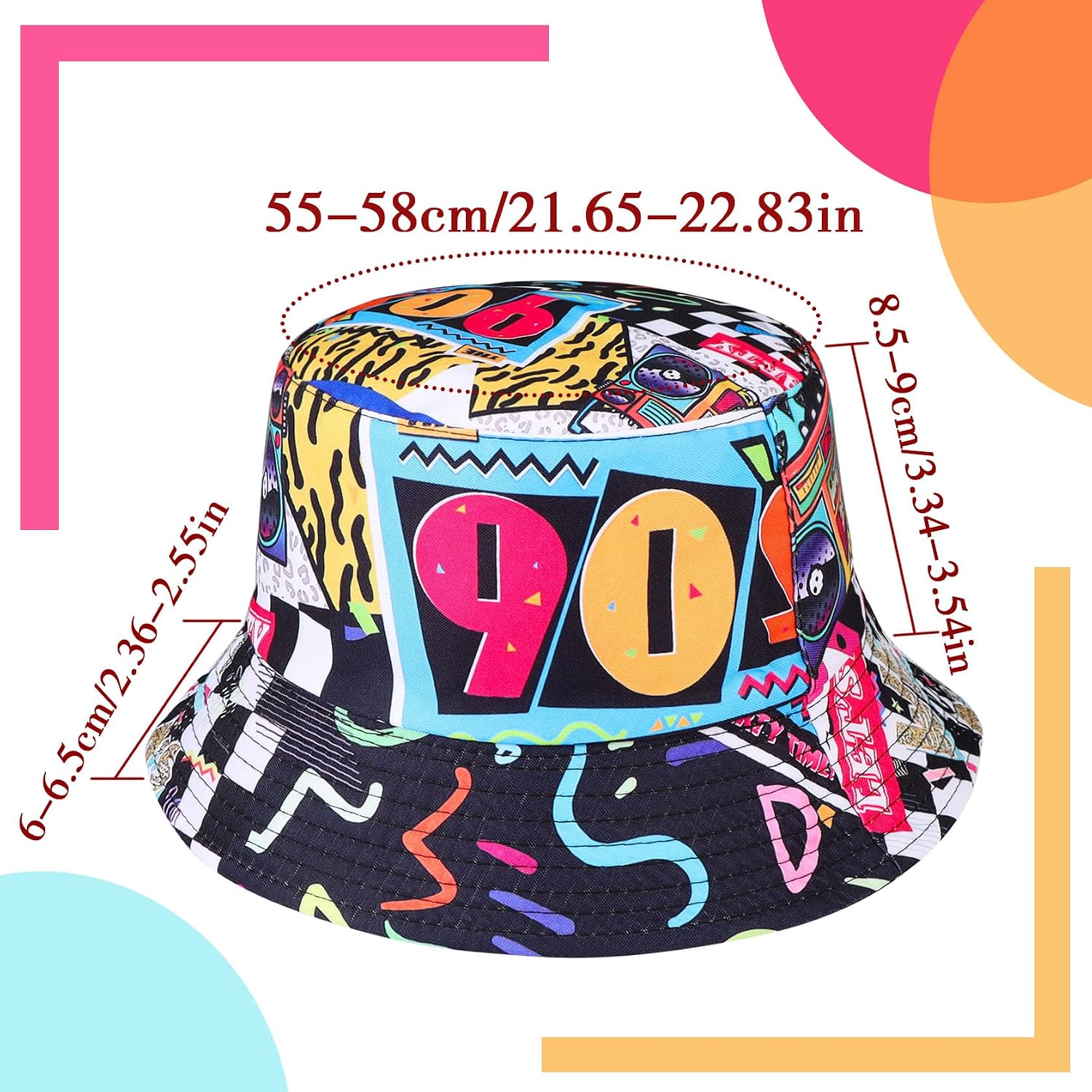 Detalle de MILAKOO Fischerhut Bucket Hat Retro 80er/90er Stil – Reversibel, Unisex, Polyester