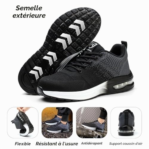Detalle de Chaussures de sécurité Bawalon pour hommes et femmes – basket légère et respirante avec embout en acier (EU 36-46) gris