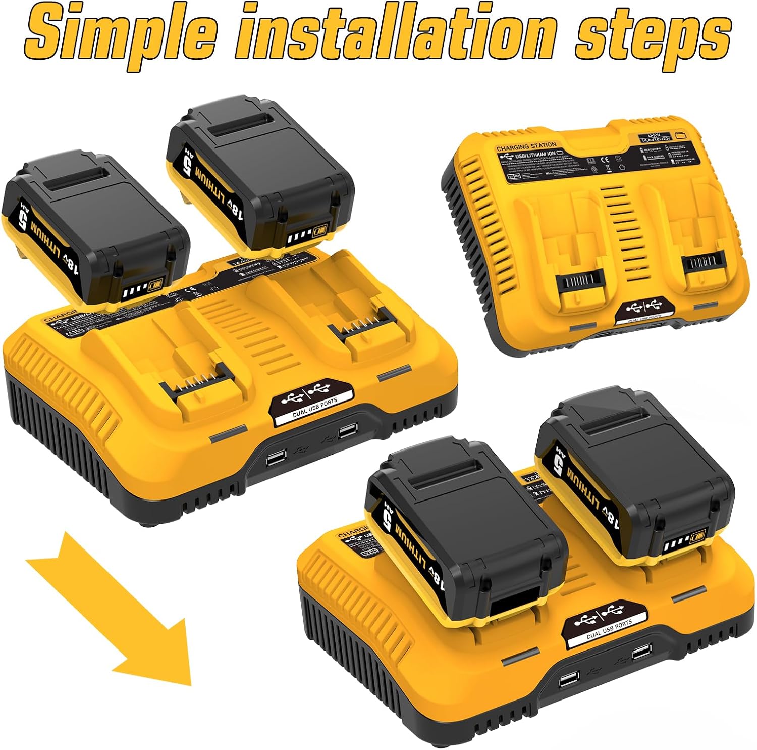 Thumbnail 3 de Kit batterie Dewalt 18V 2x 5000mAh + caricabatterie DCB102 con due porte USB