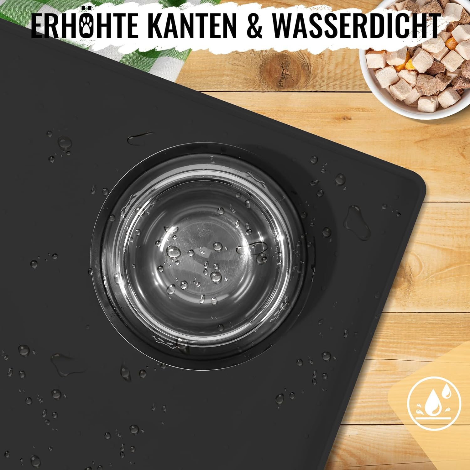 Thumbnail 2 de MateeyLife Silikon-Napfunterlage für Katzen & Hunde (56x36 cm), rutschfest und wasserdicht – schwarz