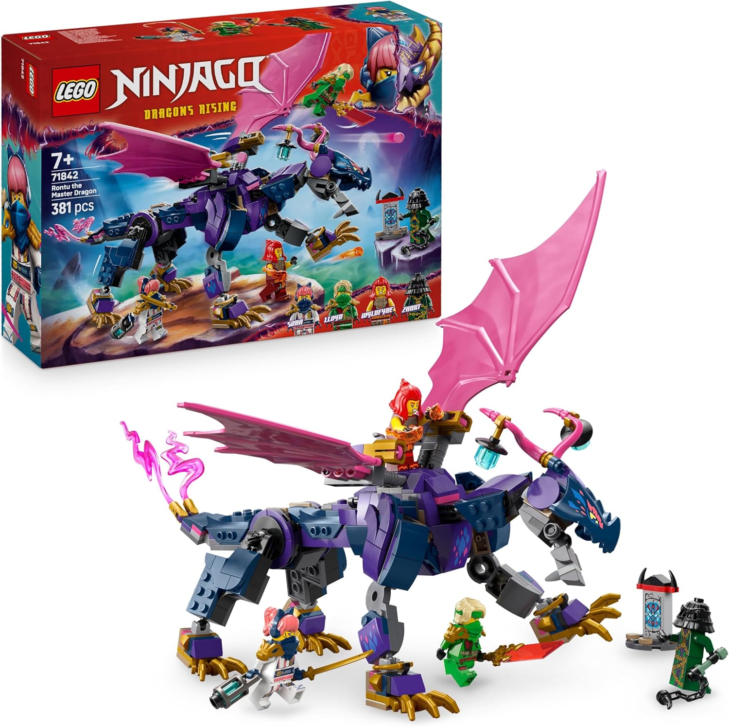 Detalle de LEGO NINJAGO Rontu der Meisterdrache – Beweglicher Drachenfigur mit Shootern, 4 Minifiguren (71842)
