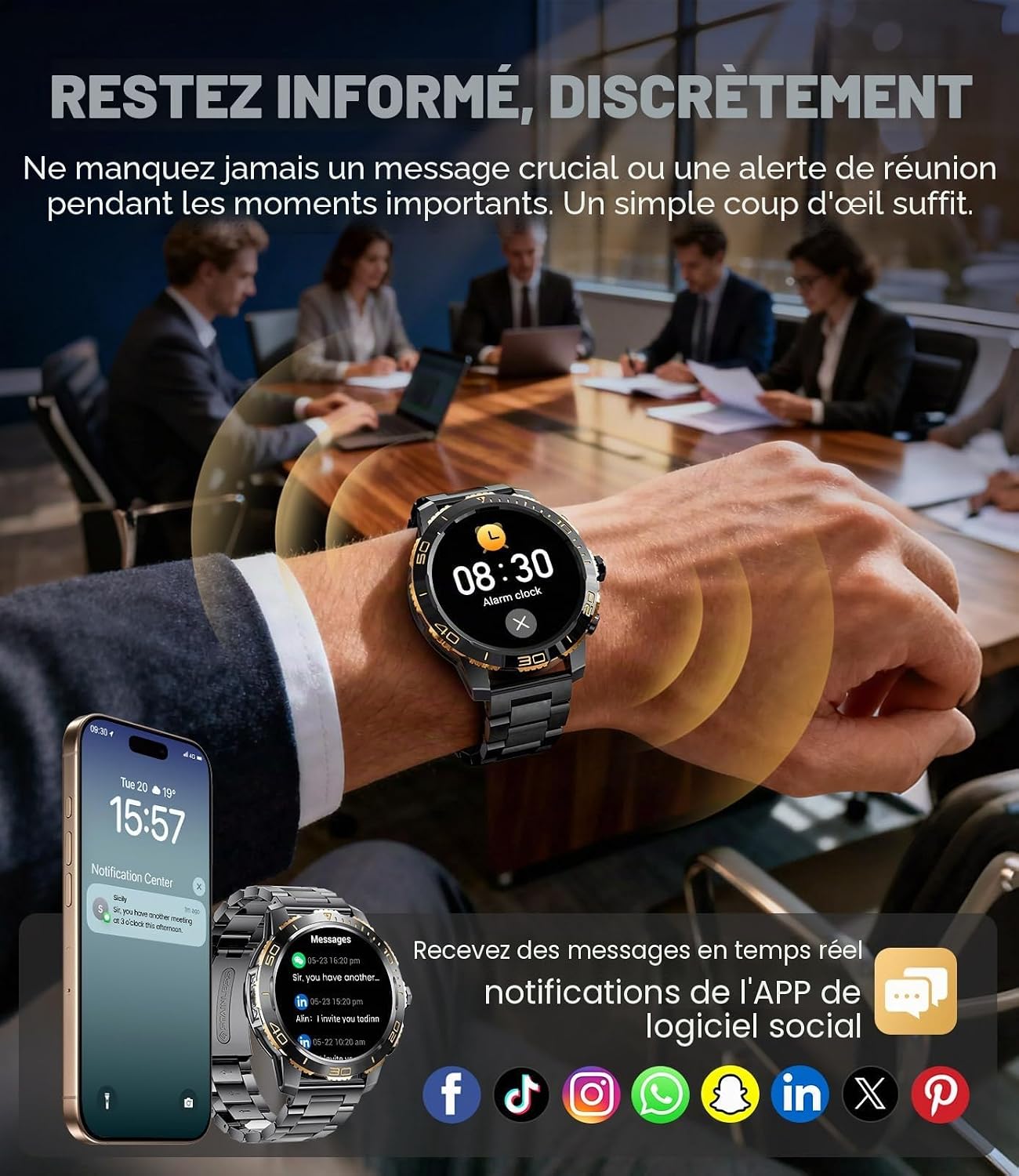 Detalle 2 de LIGE Montre Connectée Homme EF21 – AMOLED 1,43'', Appels Bluetooth, IP68, 100+ Modes Sportifs