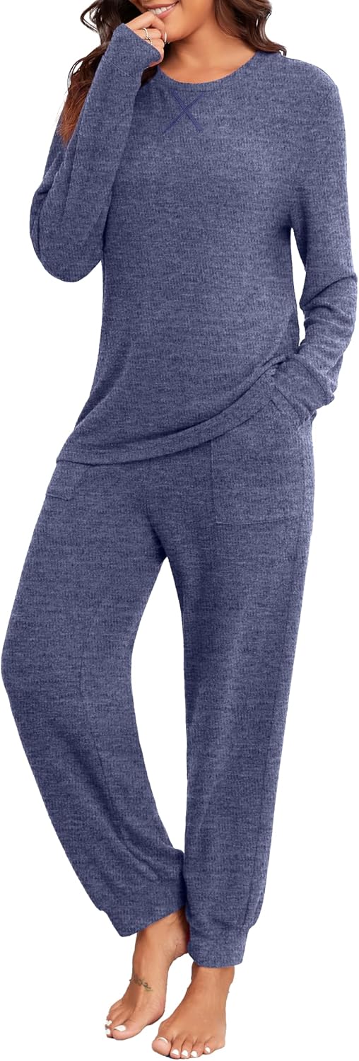 Detalle de VINTATRE Womens Pajama Set, Long-Sleeve Pyjamas with Pockets, S-2XL