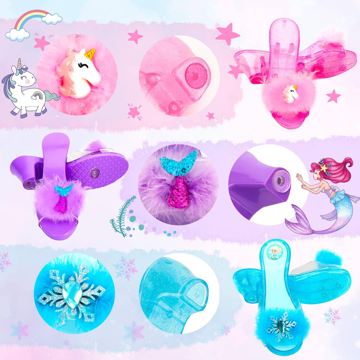 Detalle de Princess Dress Up Shoes Set for Girls (Unicorn, Mermaid & Ice Princess Themes)