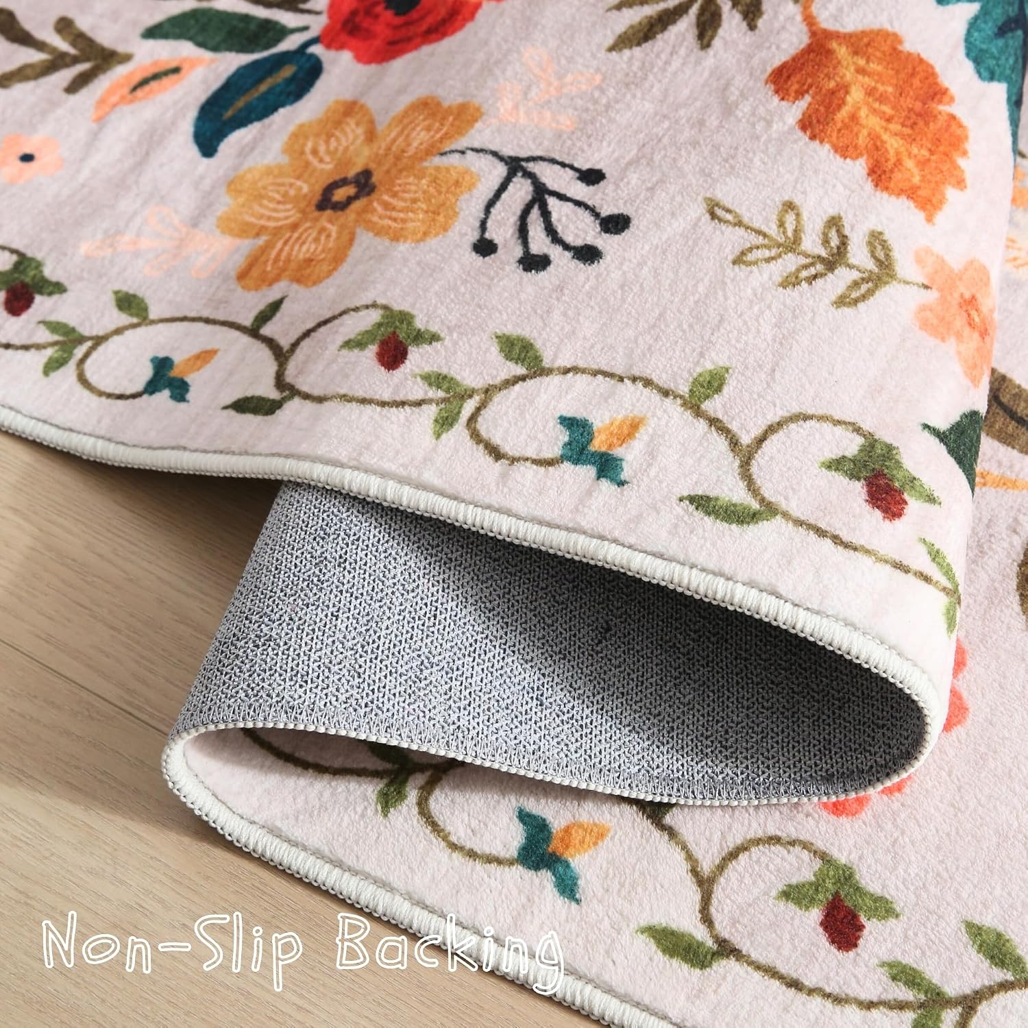 Detalle de Rugcomf 2x3 Indoor Door Mat Rug (Beige) – Machine Washable, Non-Slip Low Pile Boho Floral