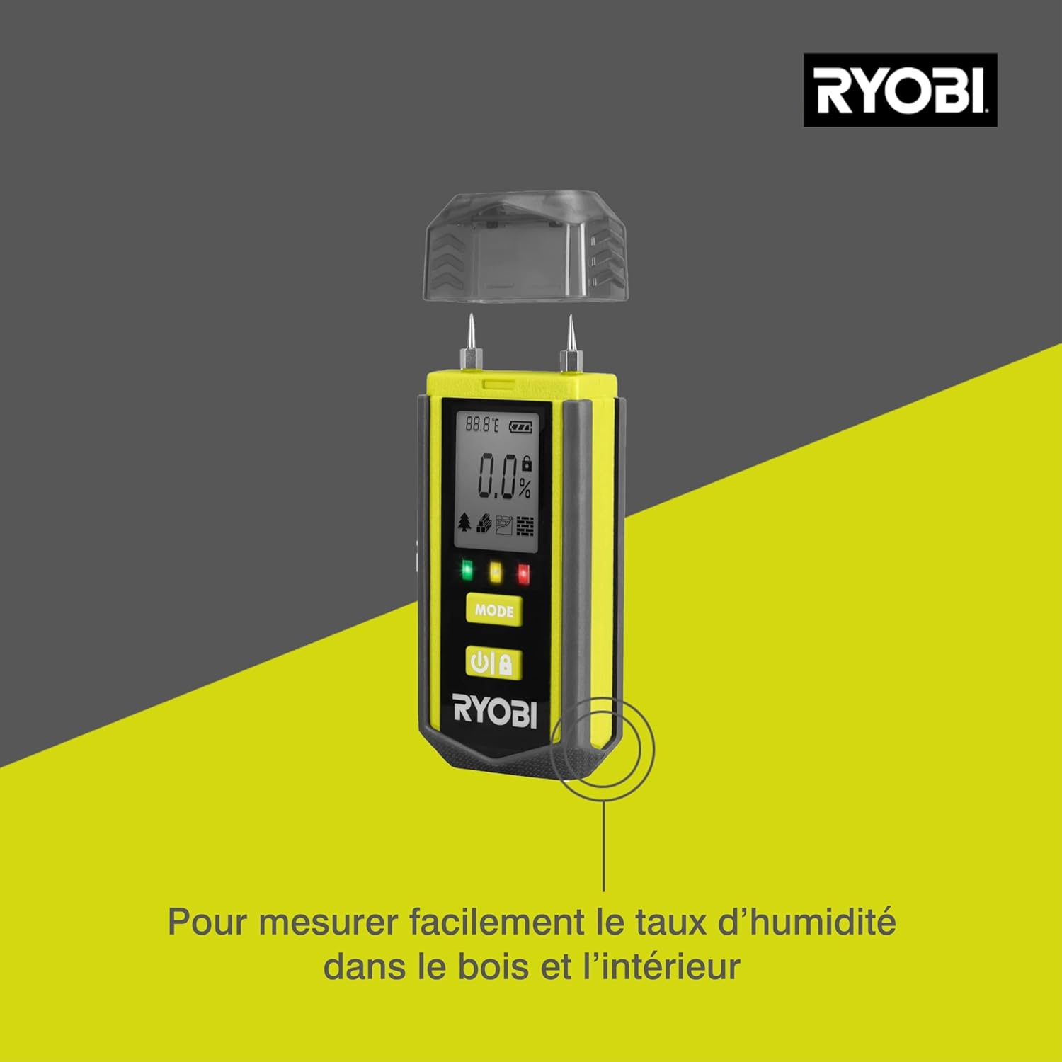 Detalle de Ryobi RBPINMM1 misuratore di umidità 18V ONE+ (batteria non inclusa) con LED e display LCD