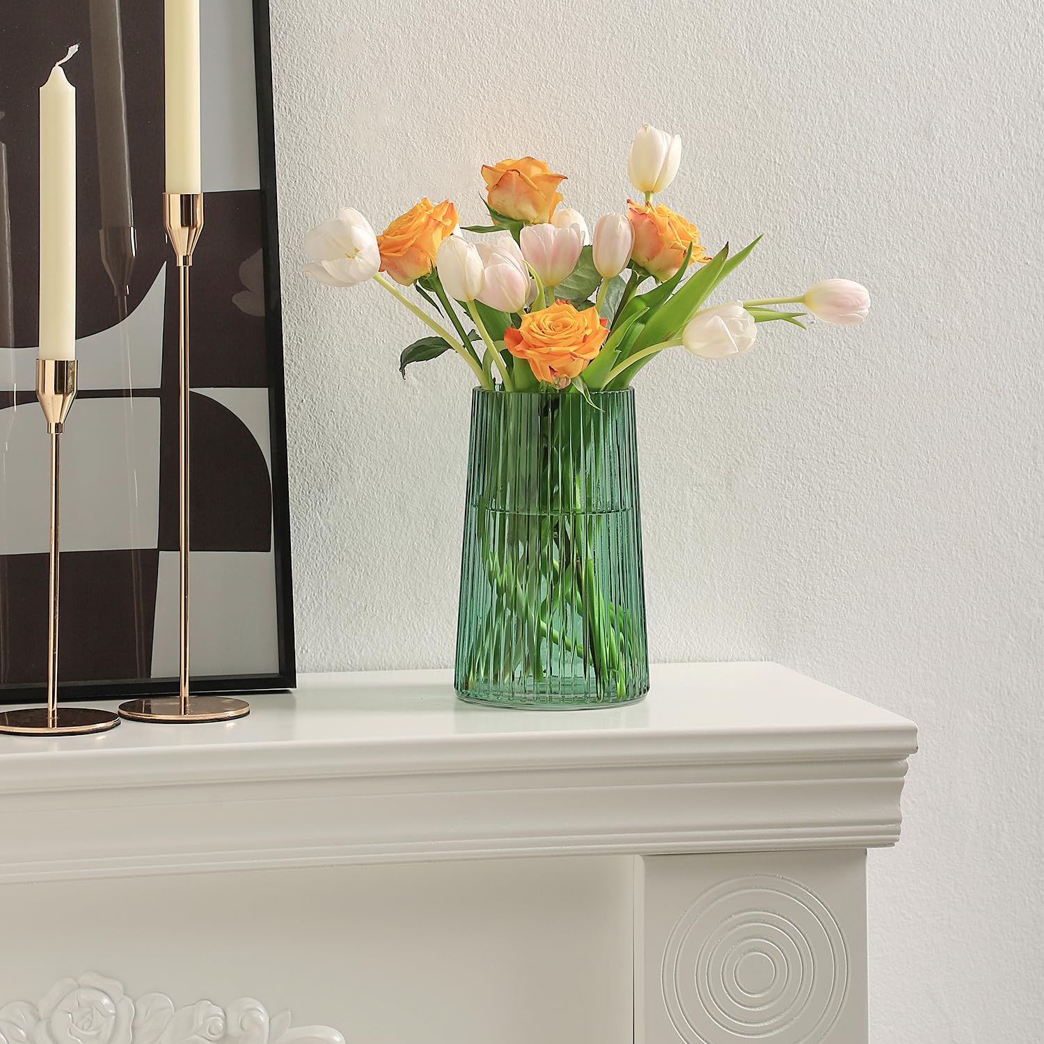 Detalle 2 de KAYLETIN glazen vaas, groen en geribbeld, 20 cm, ovale vorm