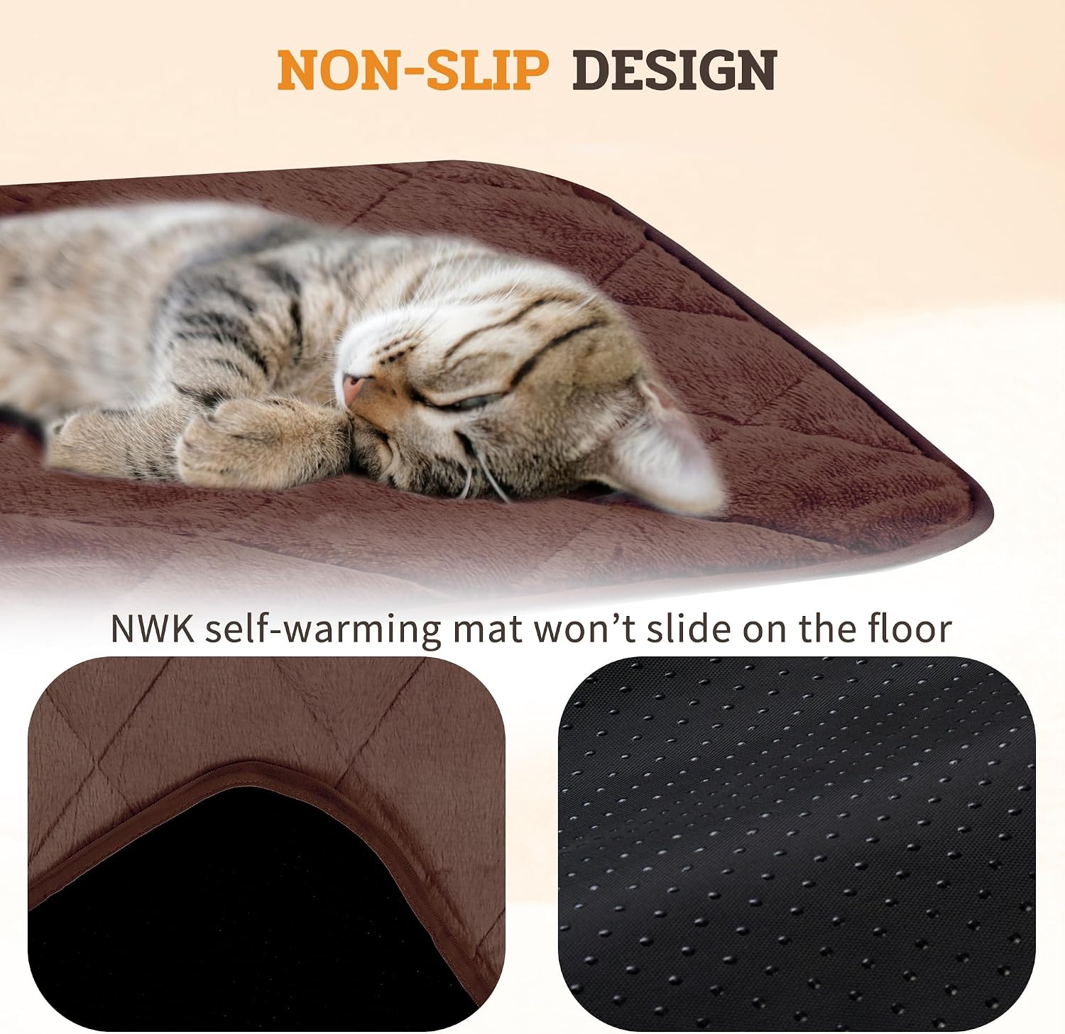 Detalle 2 de NWK 280g-Coffee-1-M Self-Warming Pet Mat, Medium, Coffee Brown, Washable