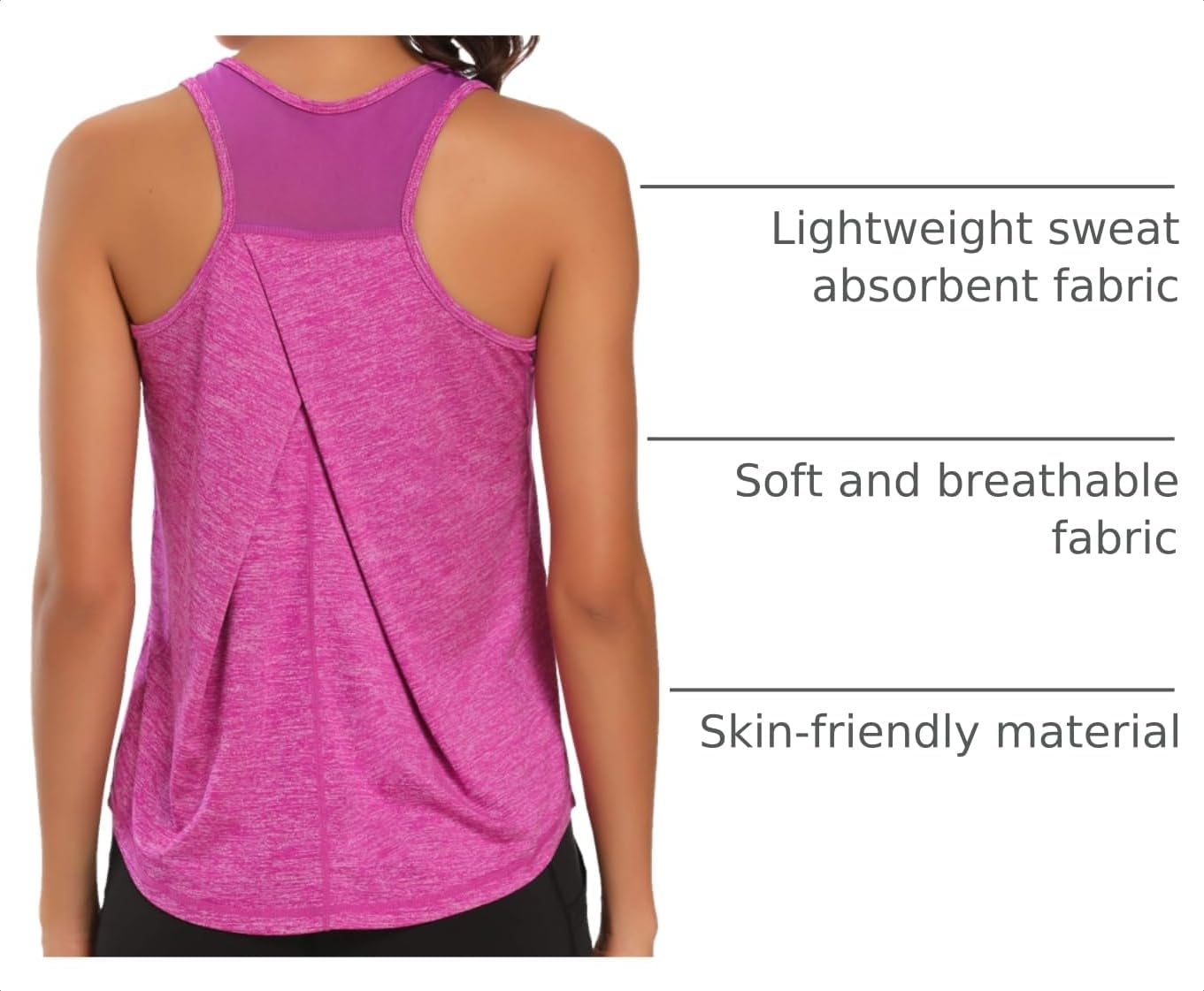Detalle de Aeuui Women’s Workout Tank Top with Mesh Back – Racerback, Sleeveless Gym Shirt