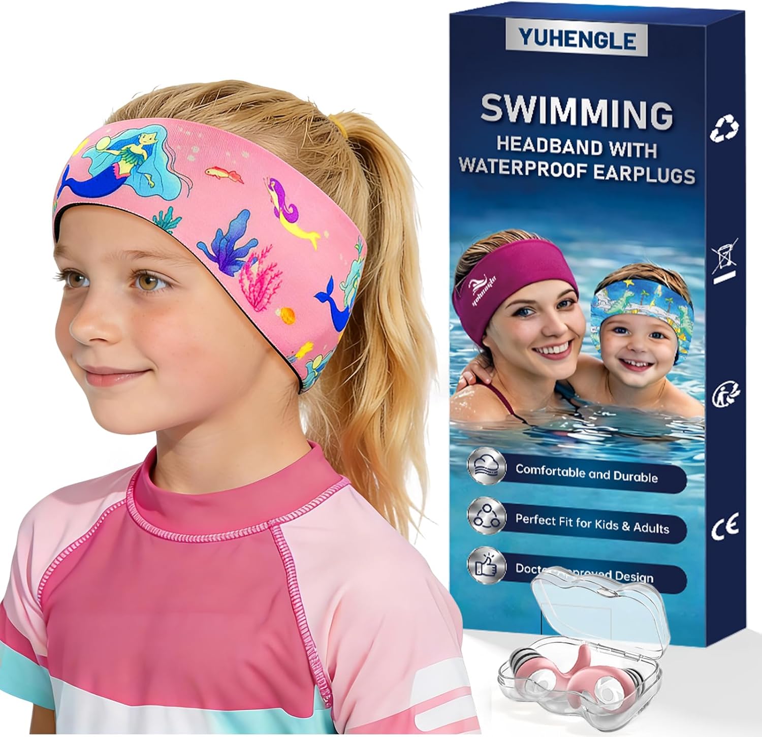 Swimming Headband for Kids with Waterproof Ear Plugs – Adjustable Water Barrier for Pool, Beach and More