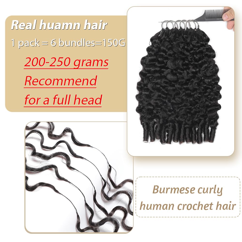 Detalle de Burmese Curly Human Crochet Hair (18 inch) 150g Pre-Separated Feather Crochet Bundles for Black Women