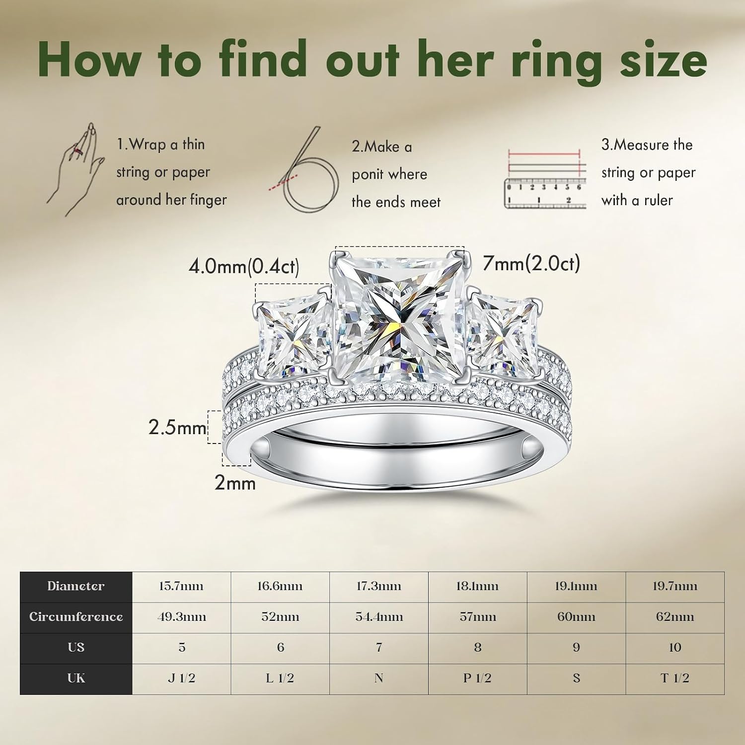Detalle 2 de MystiqueMark Moissanite Wedding Set, 2.8CTTW