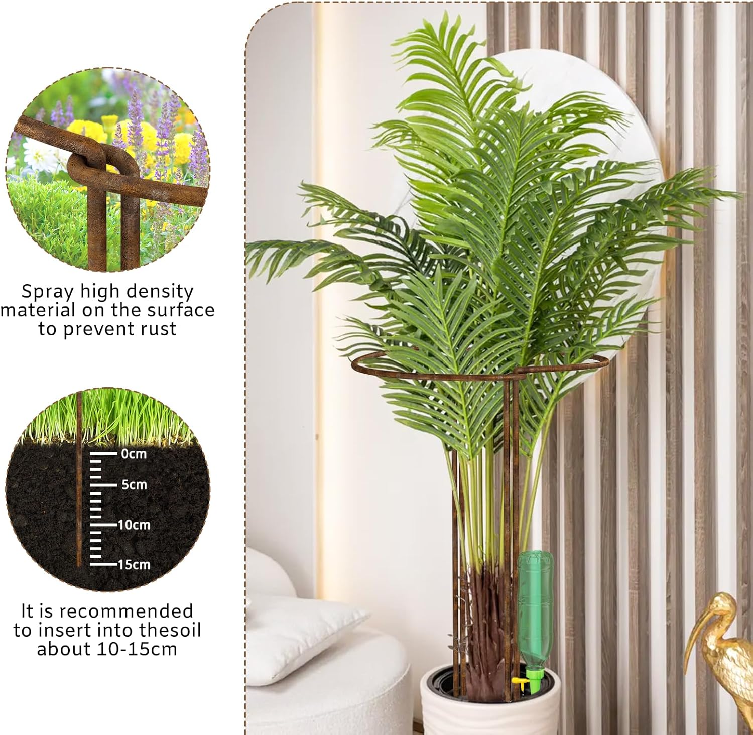 Thumbnail 4 de LyTaispuly 10 Pack Rusty Metal Garden Plant Supports (40 cm) with Bow Rings