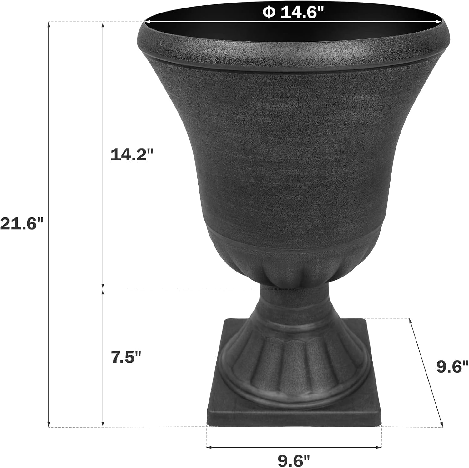 Detalle 2 de Worth Tall Round Urn Planters, 2-Pack, Black, 22 in. with Drainage Plugs