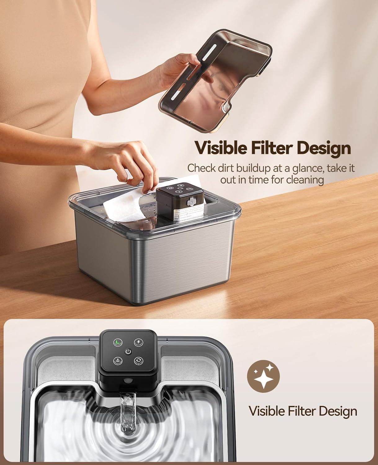 Thumbnail 2 de Fontaine à eau pour chat Feelneedy FEELNEEDY 3,2 L sans fil inox avec 6 filtres et détecteur de mouvement