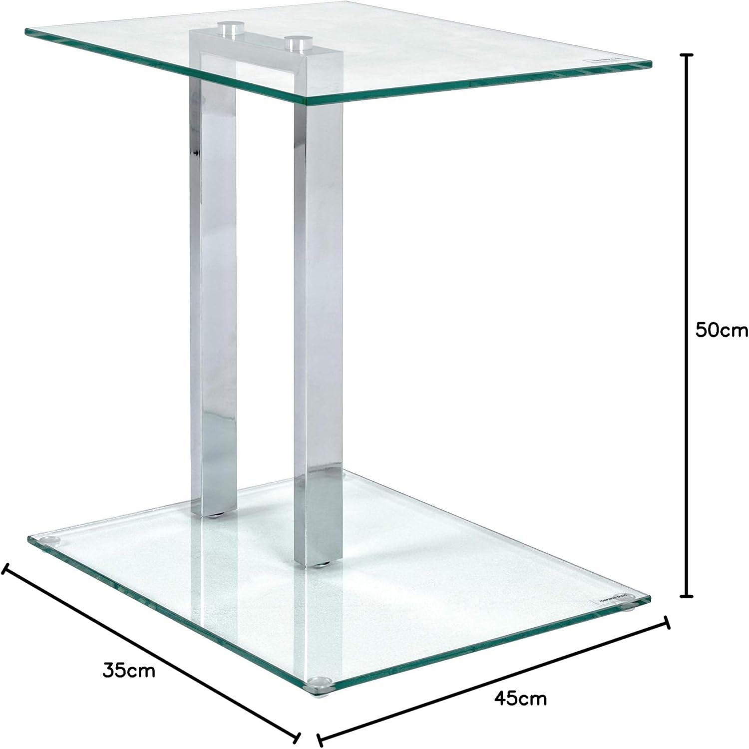 Thumbnail 2 de HAKU Tavolino cromato con piano in vetro di sicurezza 8 mm – 45 x 50 x 35 cm, stile moderno