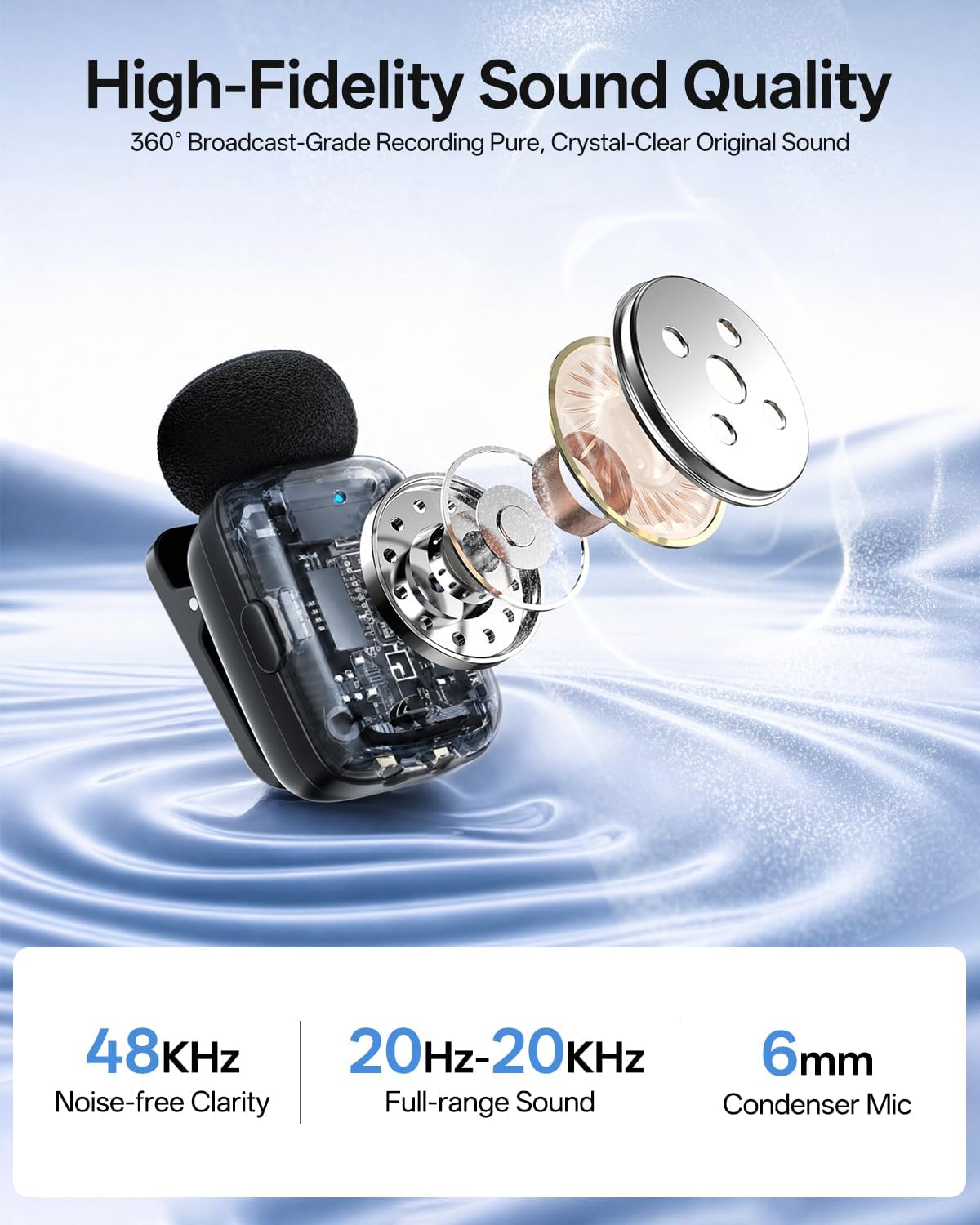 Detalle 2 de Yuaceuco MC228 Wireless Lavalier Microphone, USB-C, 3-Level Noise Cancellation