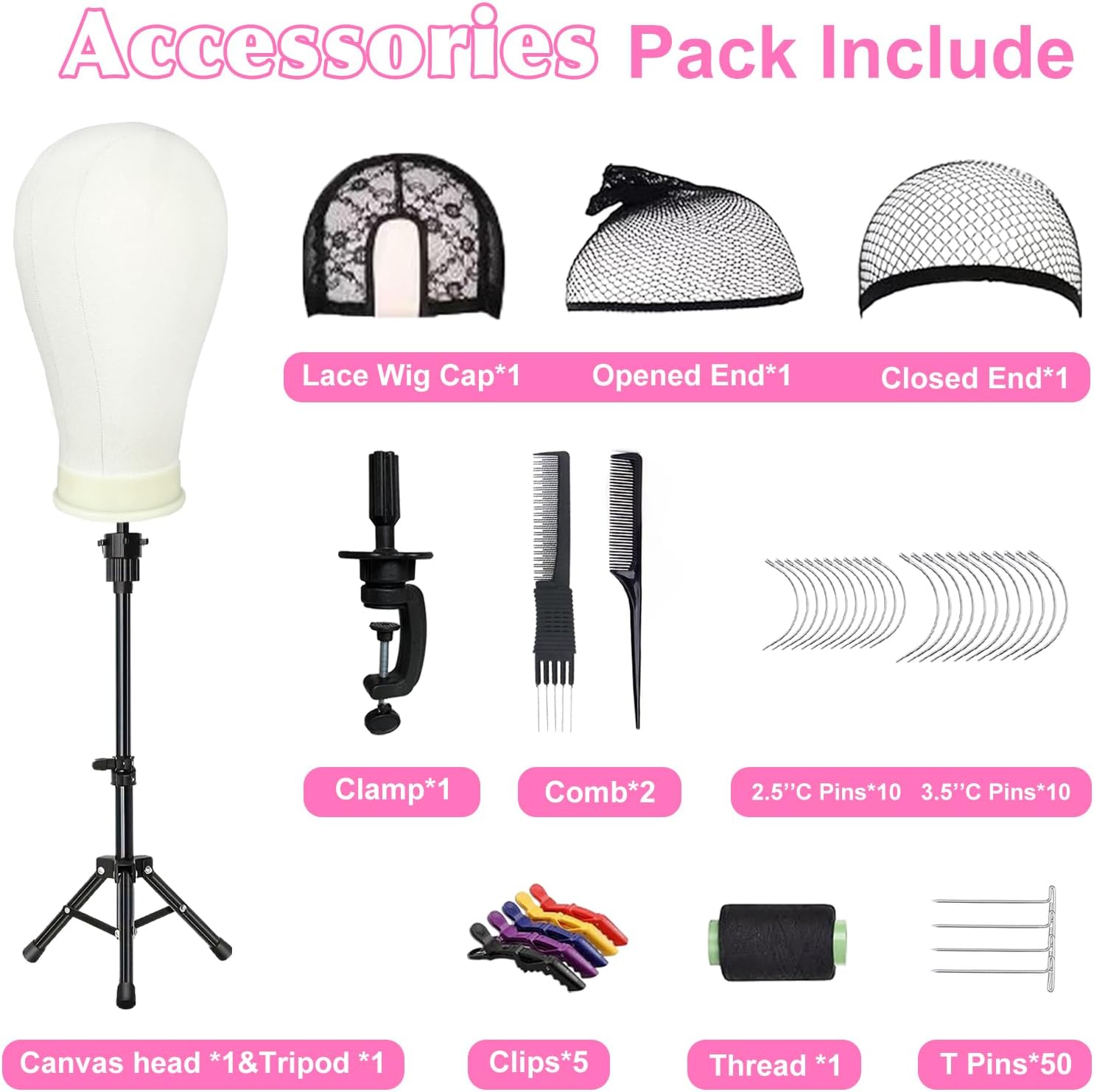 Detalle de Firstwon 22 Inch Wig Head with Tripod Stand — Canvas Mannequin Head for Wigs and Hair Styling Practice