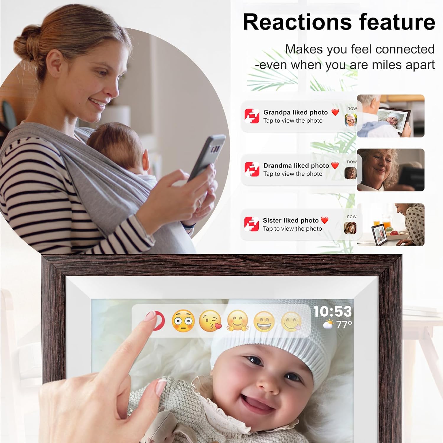 Detalle de Hesmor 64GB Frameo WiFi Digital Photo Frame (10.1 Inch, 1280x800 IPS Touch) with Auto-Rotate