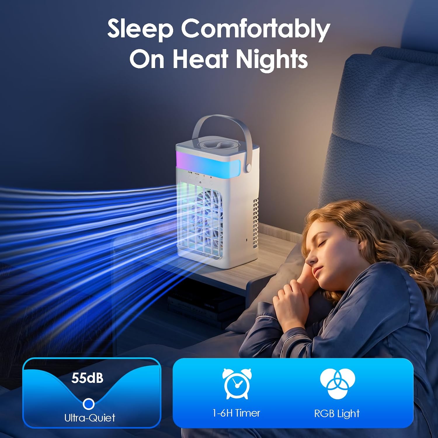 Thumbnail 5 de Portable Air Conditioner with 1600ml Tank, 2 Mist Ports, 3 Speeds, 3 Timers, and 10 Lights