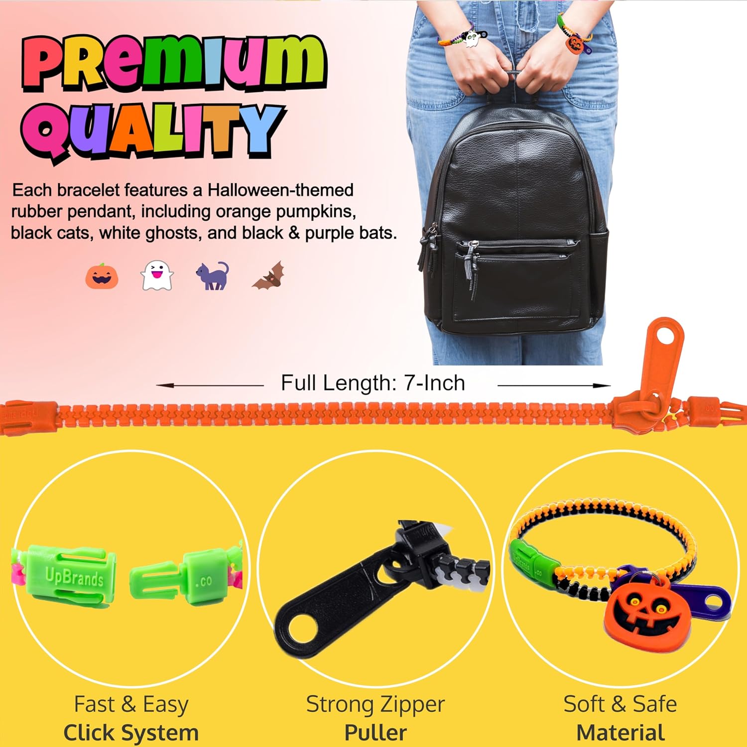 Detalle de UpBrands UZB0032 Halloween Zipper Bracelets, 96-Pack Plastic Fidget Toys