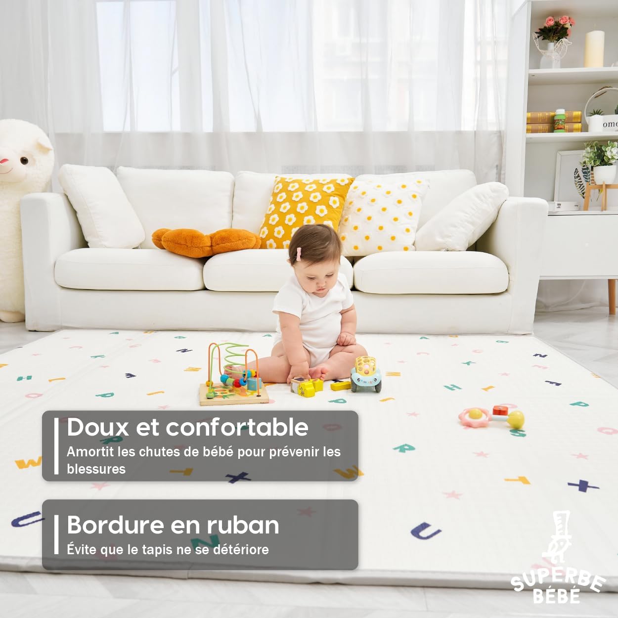 Thumbnail 5 de Tapis d'éveil bébé pliable épais réversible 180x200 cm – Tapis de jeu XXL en mousse