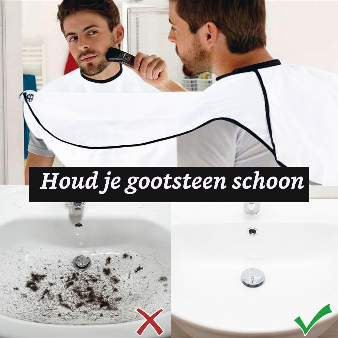 Thumbnail 4 de Leaflai baardschort voor baardverzorging, waterdicht en wit, met 3 zuignappen