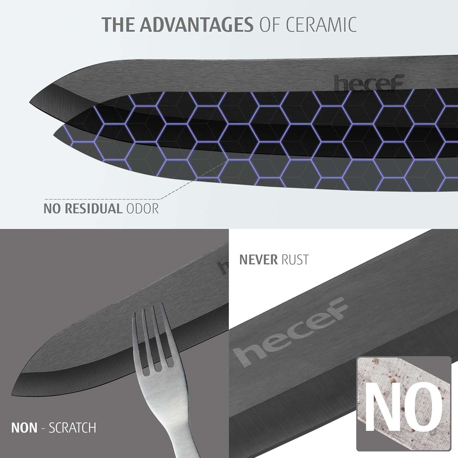 Thumbnail 2 de Set de 3 couteaux de cuisine en céramique hecef avec étui noir (couteau chef 15 cm, fruits 10 cm, office 7,5 cm)