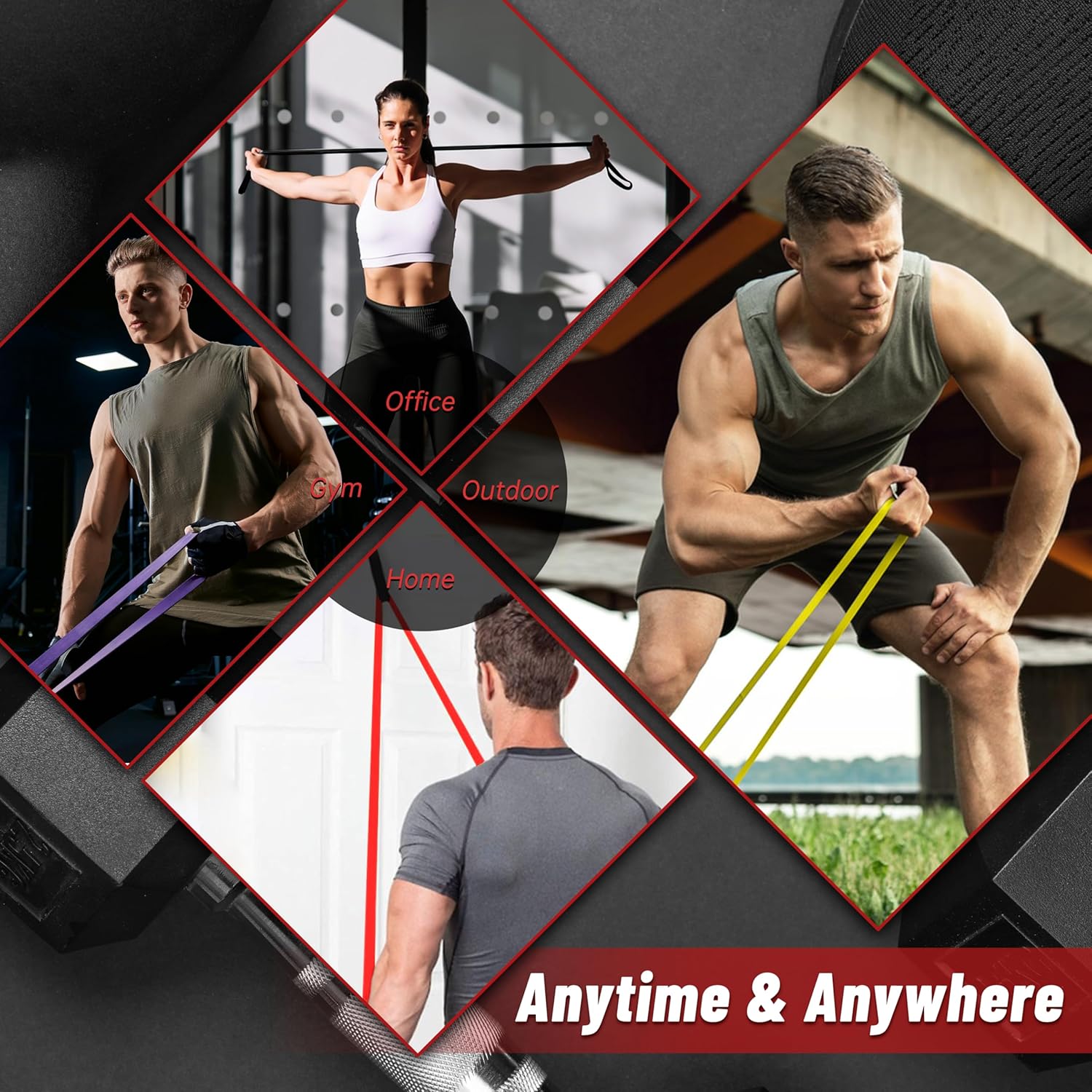 Thumbnail 4 de Aouplry resistance bands set with door anchor (unisex) for strength, shaping and rehab