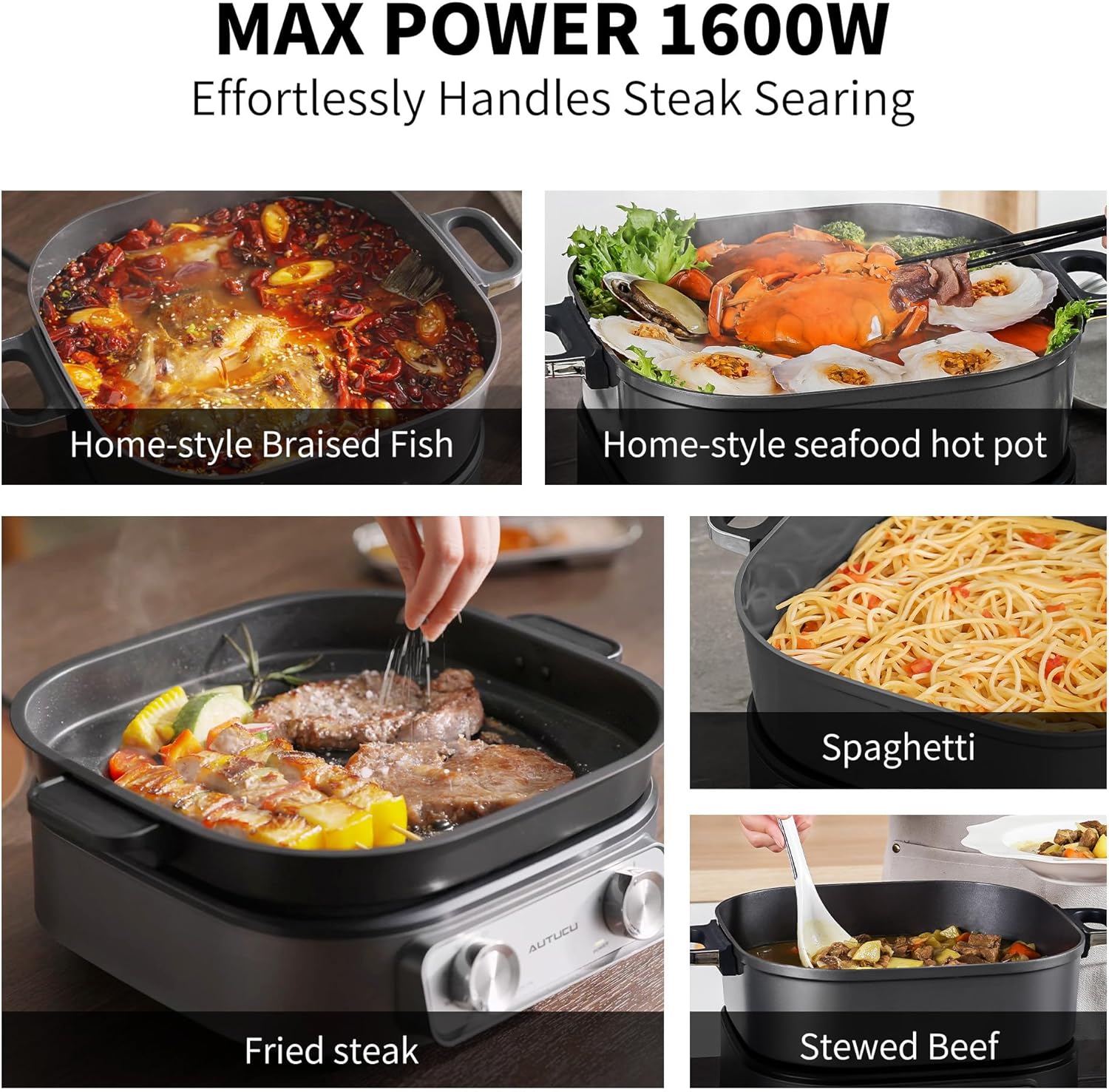 Thumbnail 4 de 6-Quart Electric Skillet with Grill, 1600W