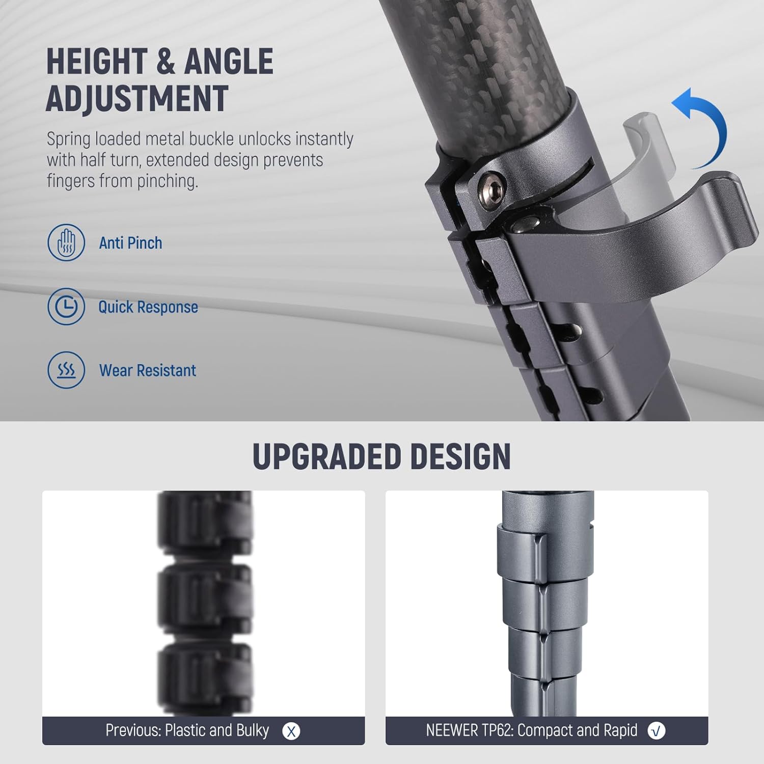 Detalle 2 de NEEWER LITETRIP LT32 62" Travel Tripod Carbon Fibre