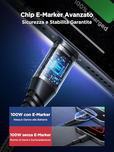 Detalle de Cavo USB-C 3M 100W Cavetto Yosou: Ricarica rapida e trasferimenti affidabili