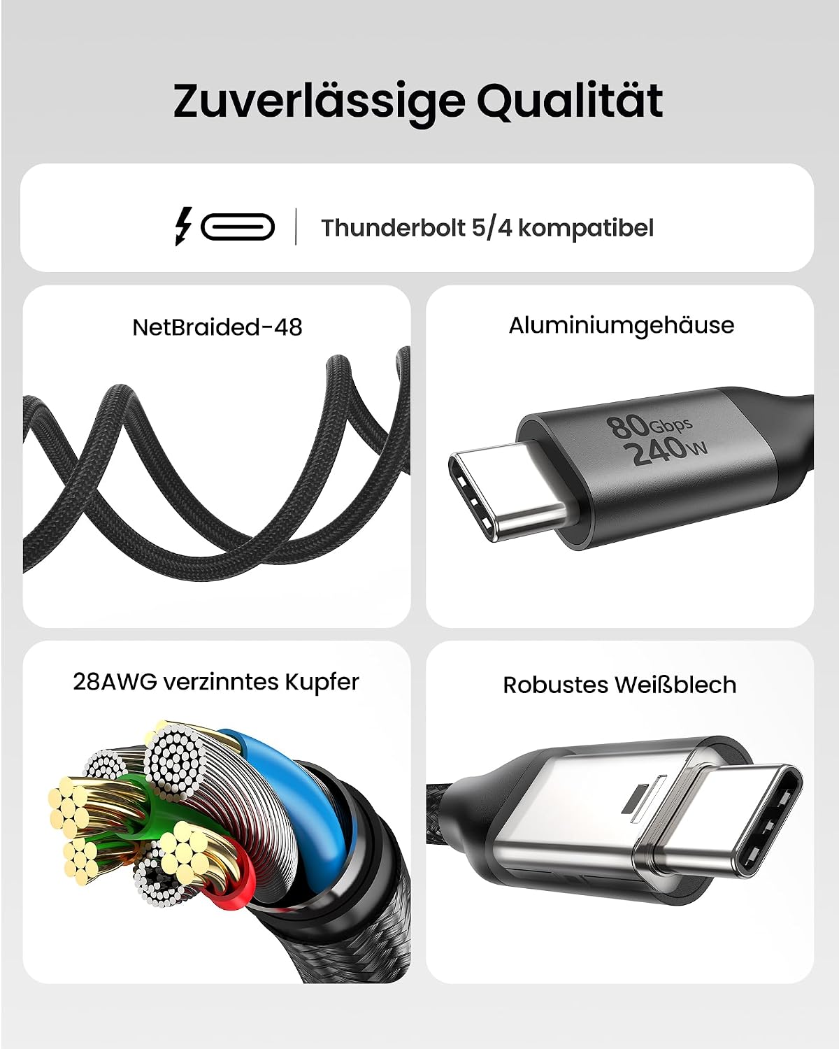 Thumbnail 6 de Silkland USB4 V2.0 Verlängerungskabel für Thunderbolt 5/4 – 0,5 m, 80 Gbps, 240 W PD