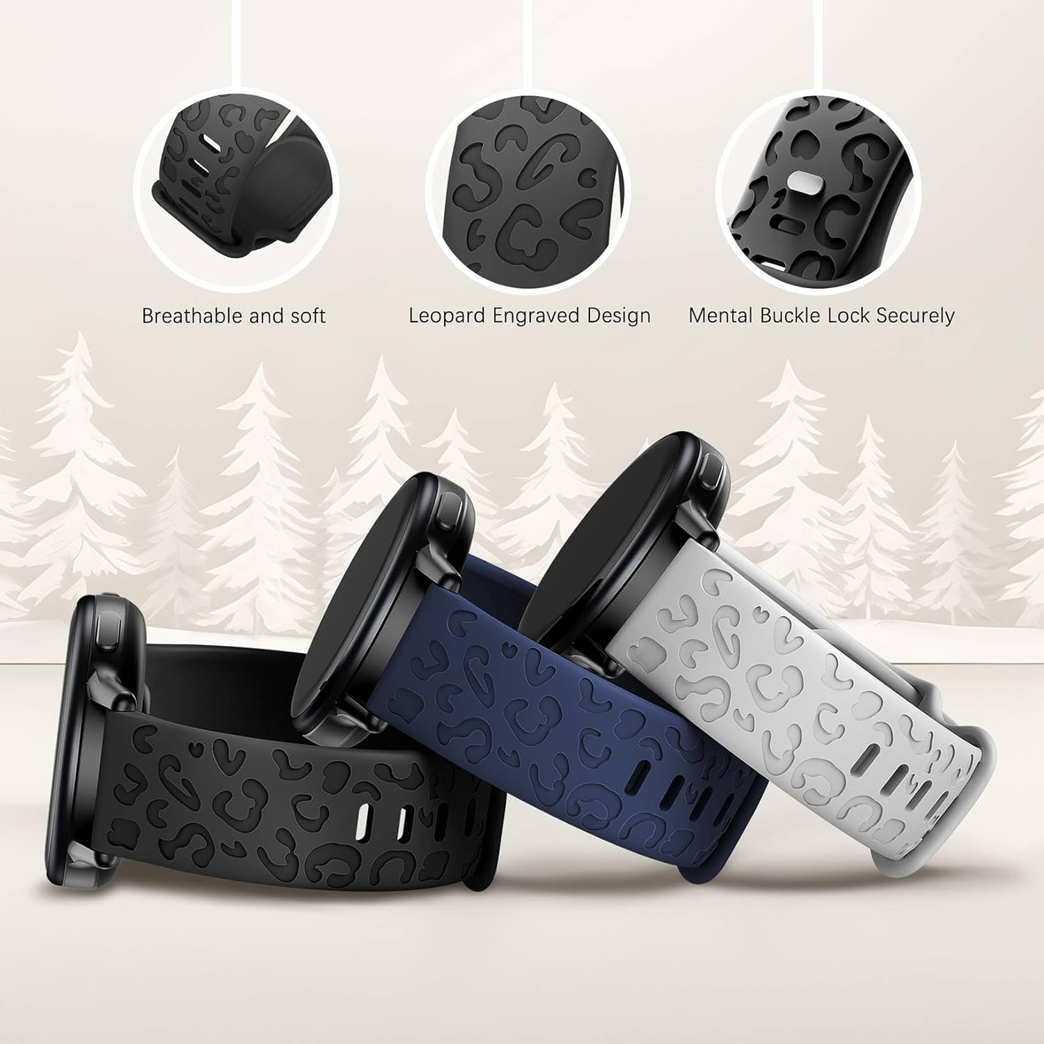Thumbnail 4 de Wizvv Leopard Engraved Silicone Bracelet for Garmin Watches (18mm/20mm/22mm) – Compatible with Venu 2S, Vivoactive 4S, Venu 3S, Forerunner 265S and more