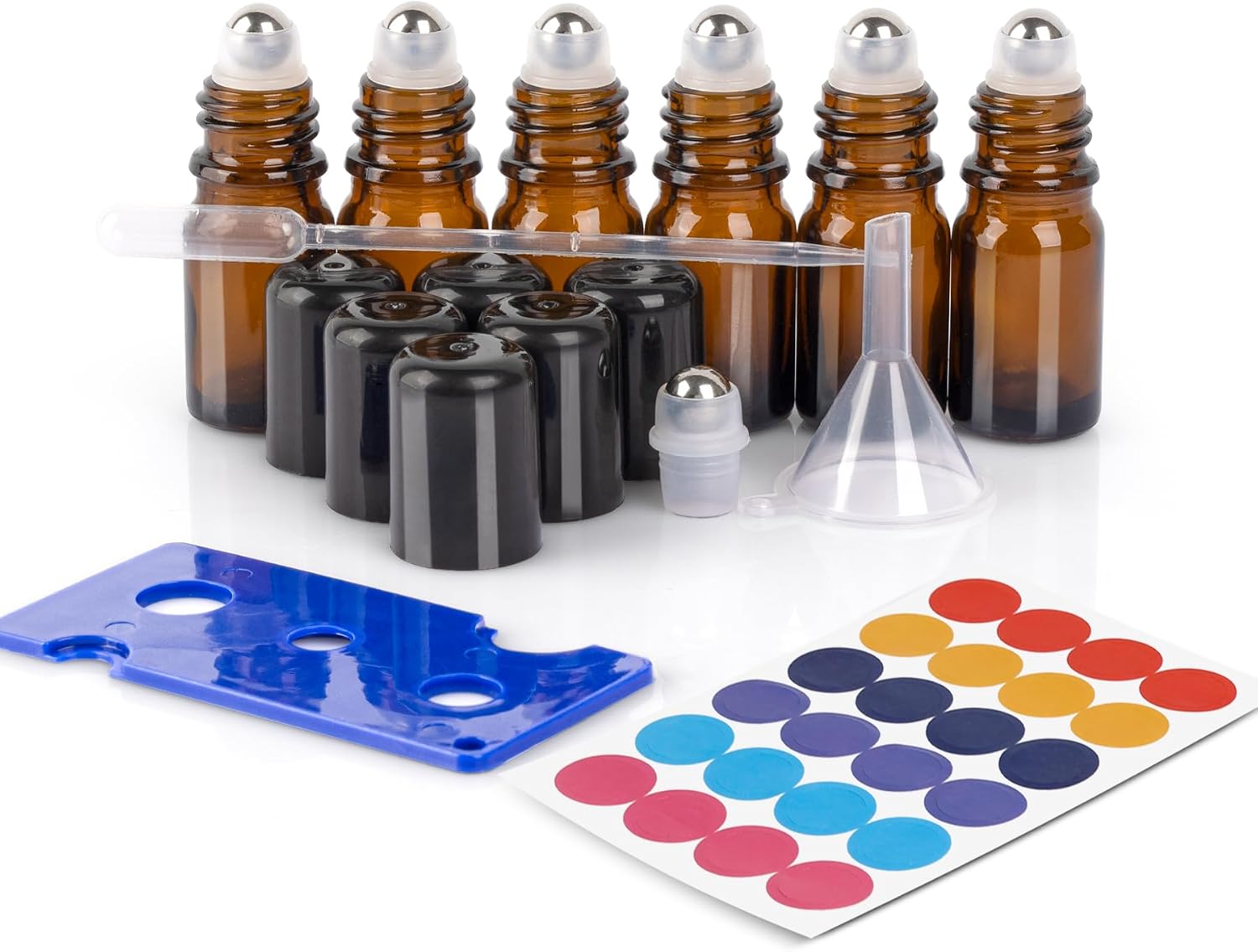 Detalle de ComSaf PG2652 5 ml Amber Glass Roll-On Bottles, 6-Pack with Accessories