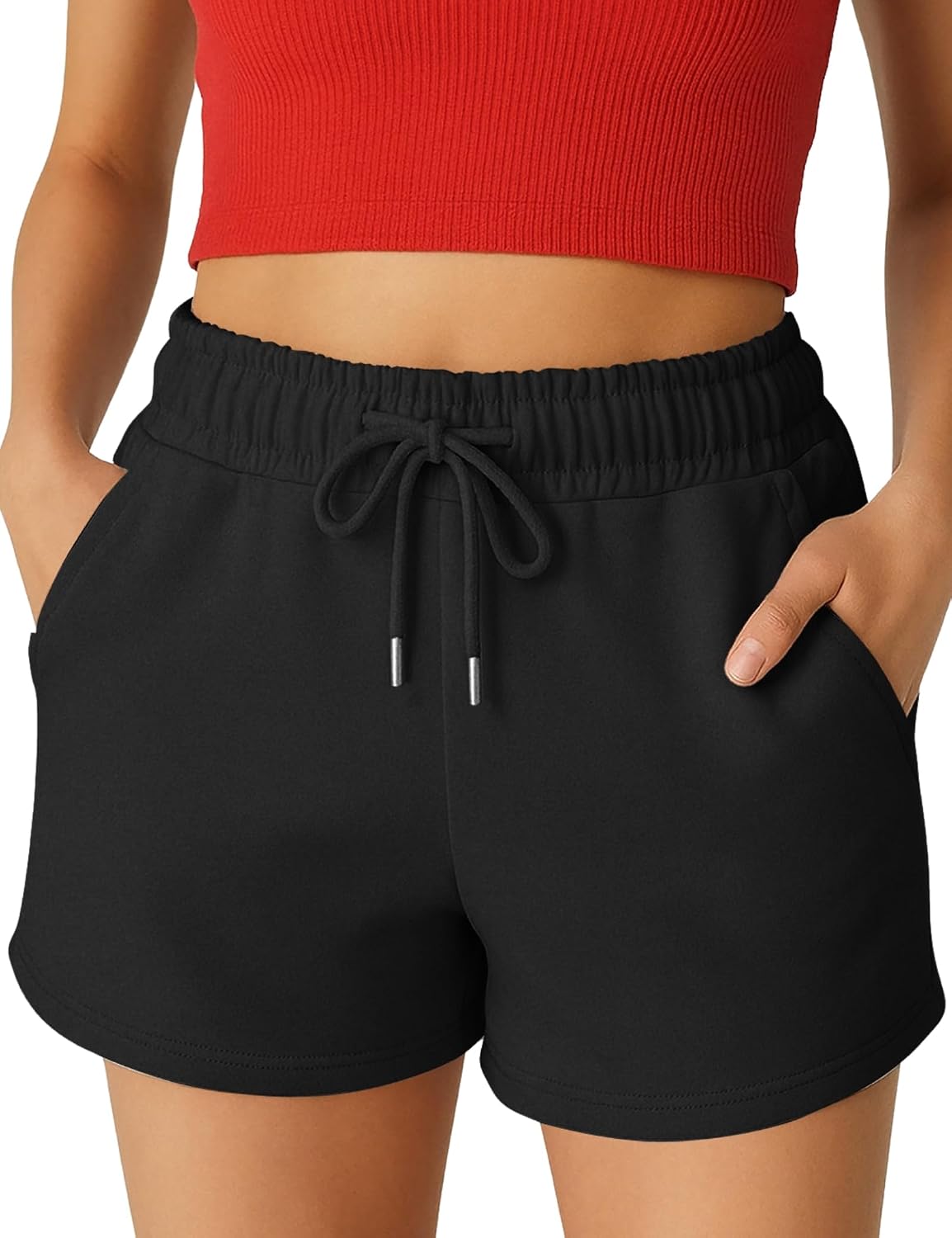 Detalle de ROSS CAMP Pantaloncini Donna Sportivi in Cotone - Comfort estivo, vita elastica e tasche