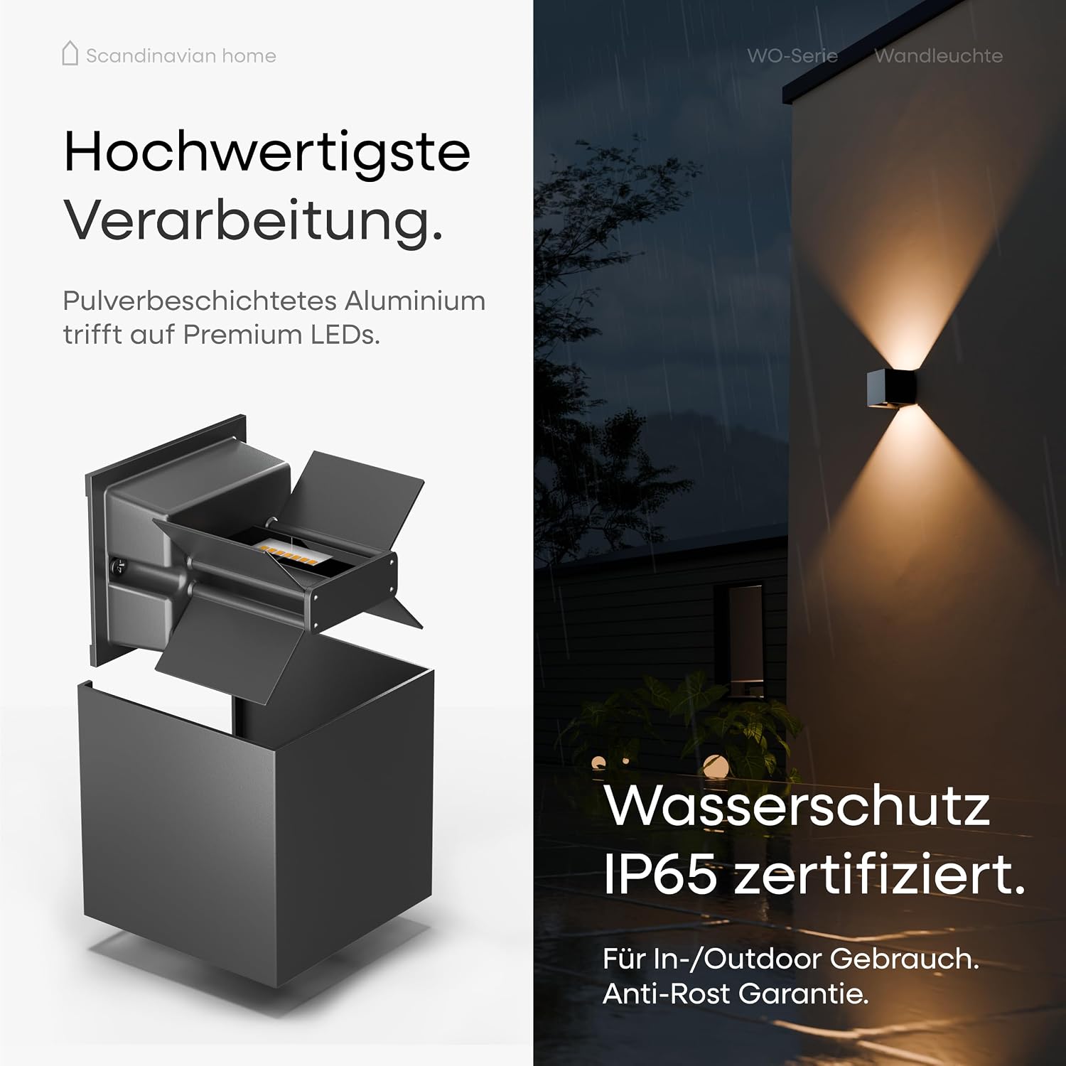 Detalle de Scandinavian home LED Wandleuchte für Außen & Innen, IP65, 6W, warmweiß 3000K, Helligkeit einstellbar (230V)