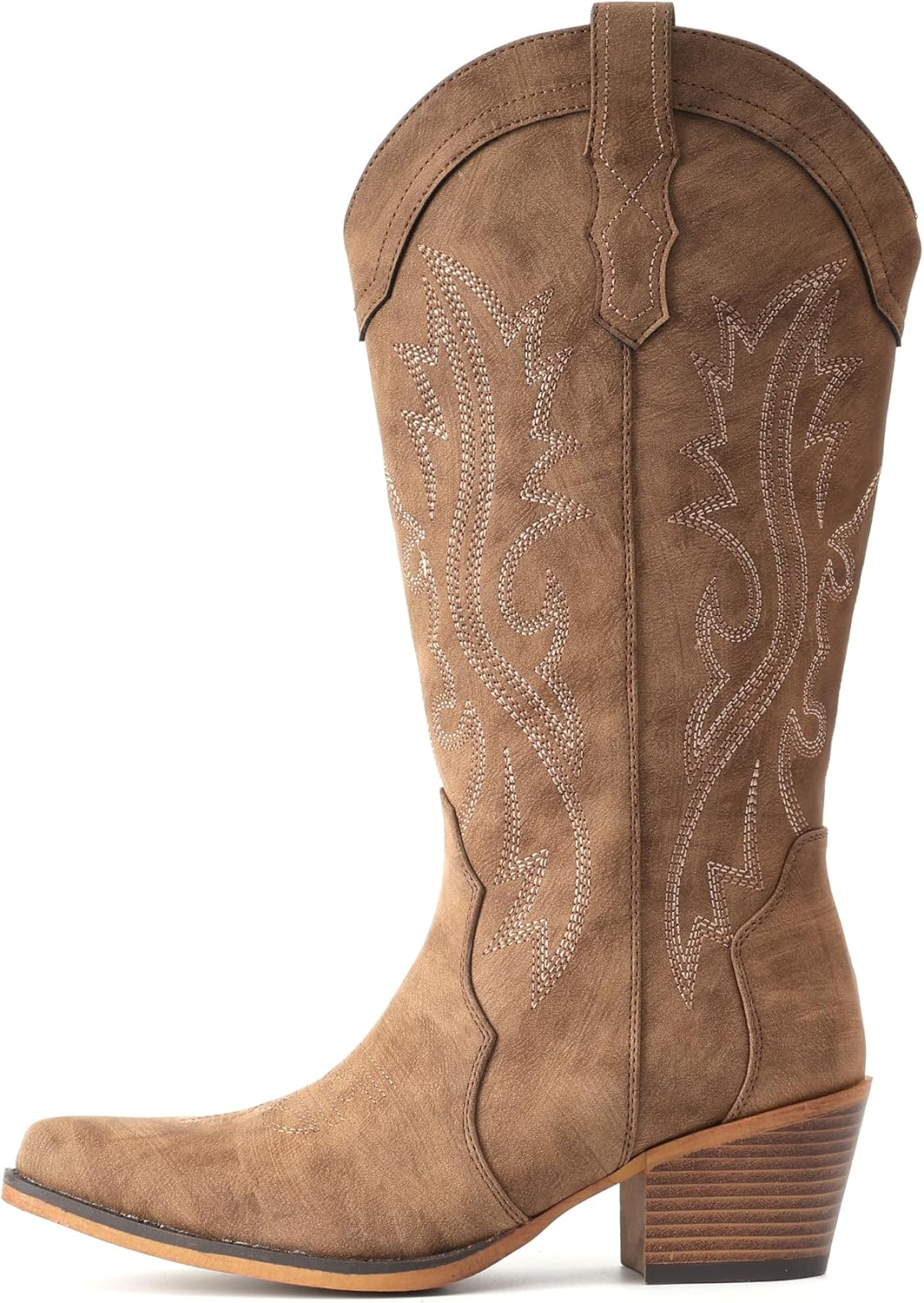 Detalle de IUV Women's Cowboy Boots with Chunky Heel and Snip Toe — Handcrafted Western Cowgirl Boots for Low Instep