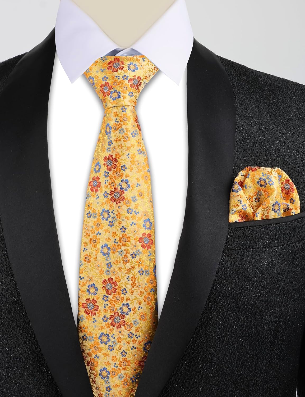 Thumbnail 4 de Alizeal Floral Necktie with Pocket Square Set – Silk‑feel 8cm Tie + 24cm Pocket Square
