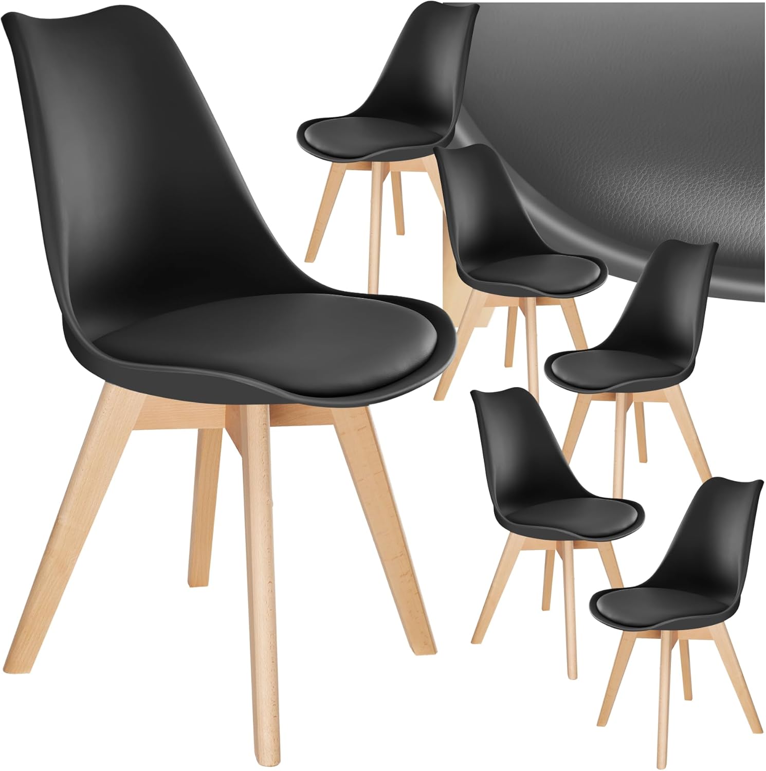 Detalle de tectake Sillas de Comedor set 6 Negro