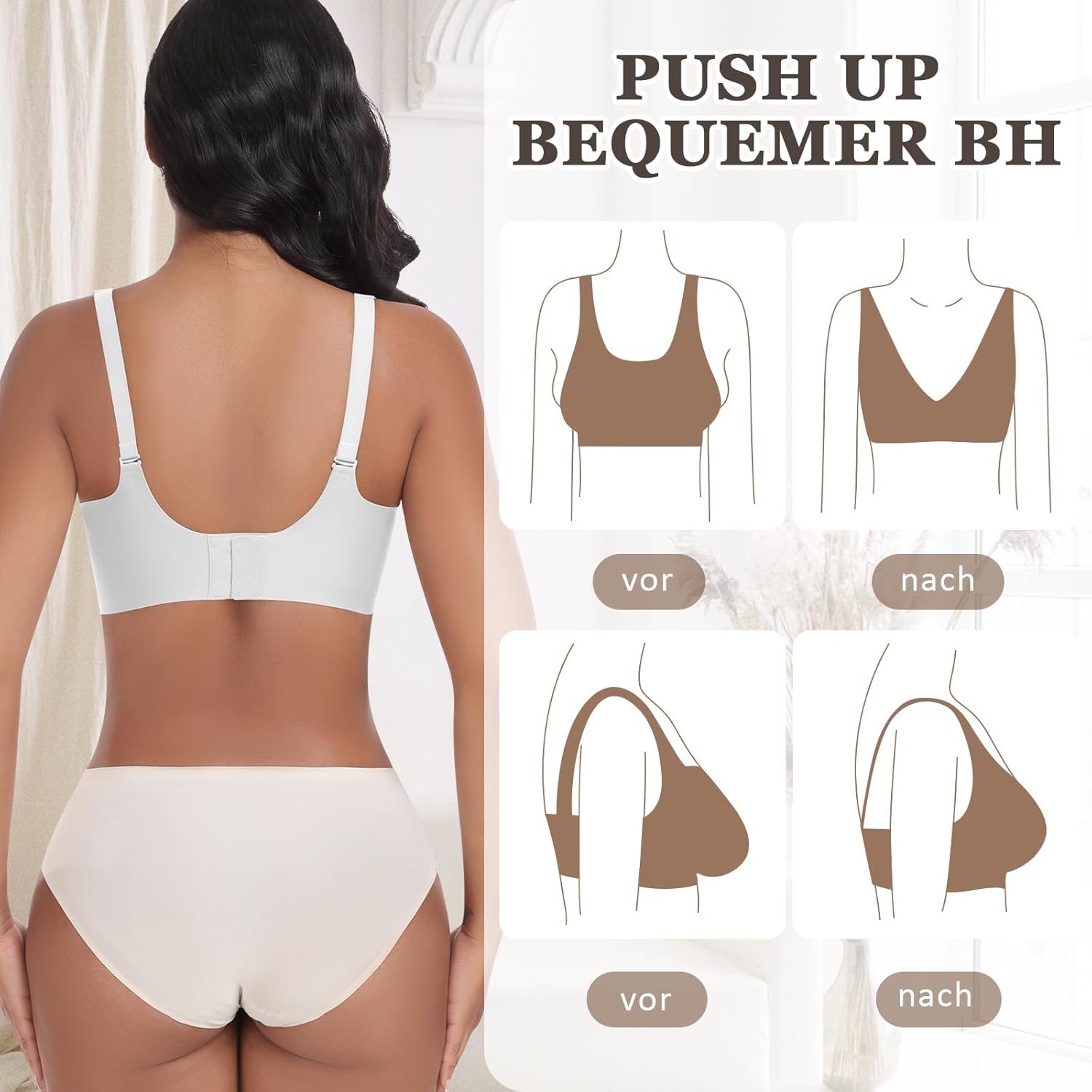 Thumbnail 4 de Jiuday BH ohne Bügel mit Push-Up & V-Ausschnitt (nahtlos, gepolstert, herausnehmbar) für Damen
