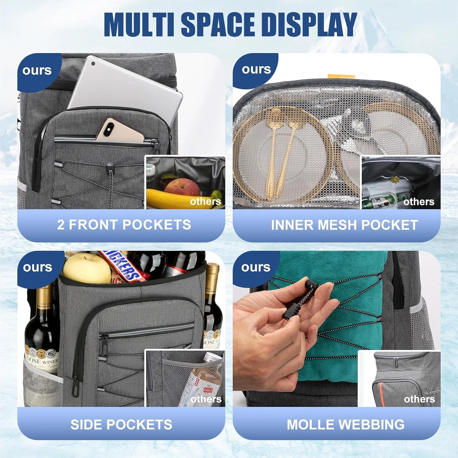 Thumbnail 6 de AMNOW 32L Insulated Cooler Backpack with Multi-Pocket Storage