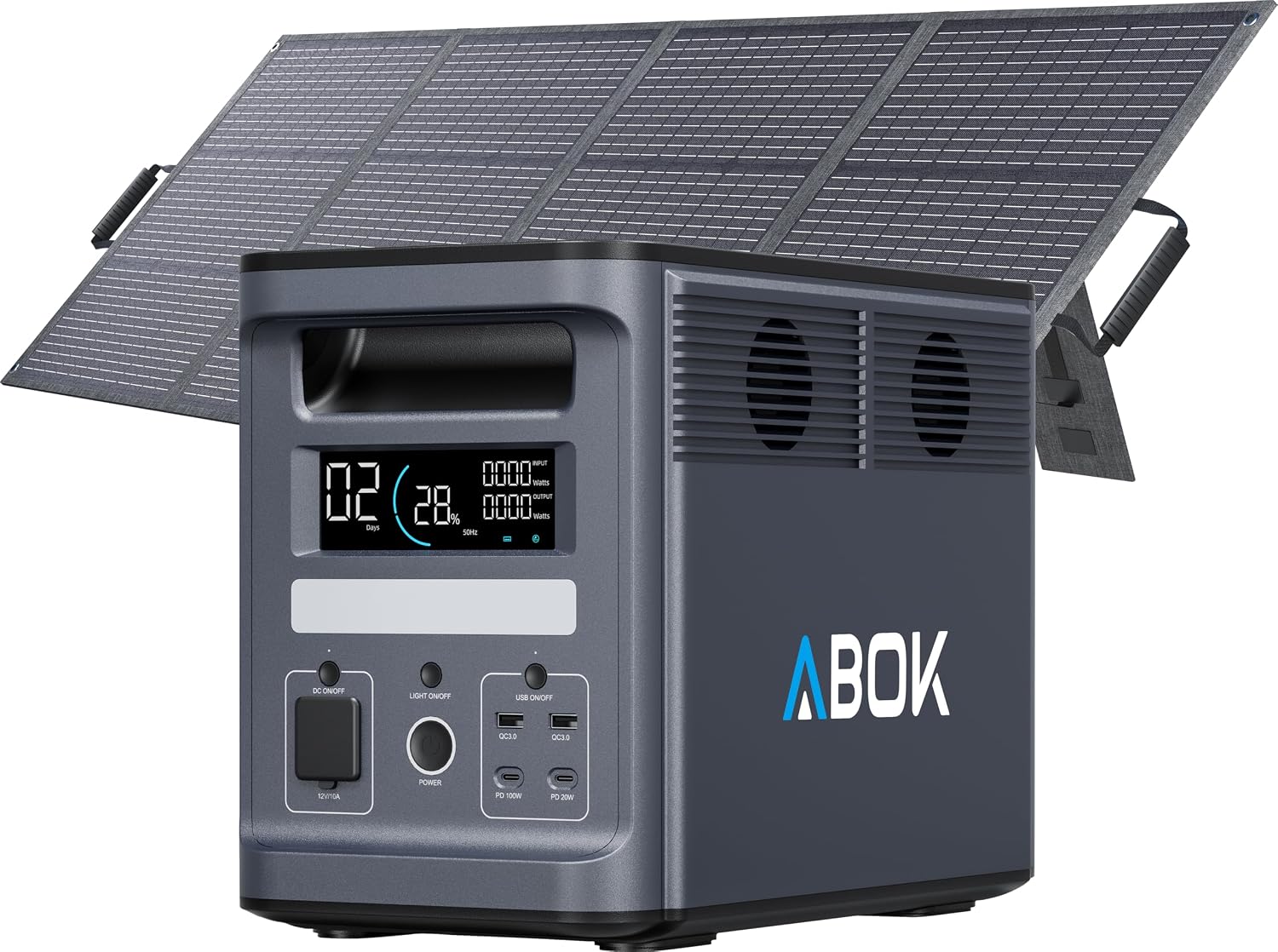 Detalle de ABOK Ark2000 Powerstation mit 200 W Solarpanel – 1536 Wh LiFePO4, erweiterbar bis 4608 Wh