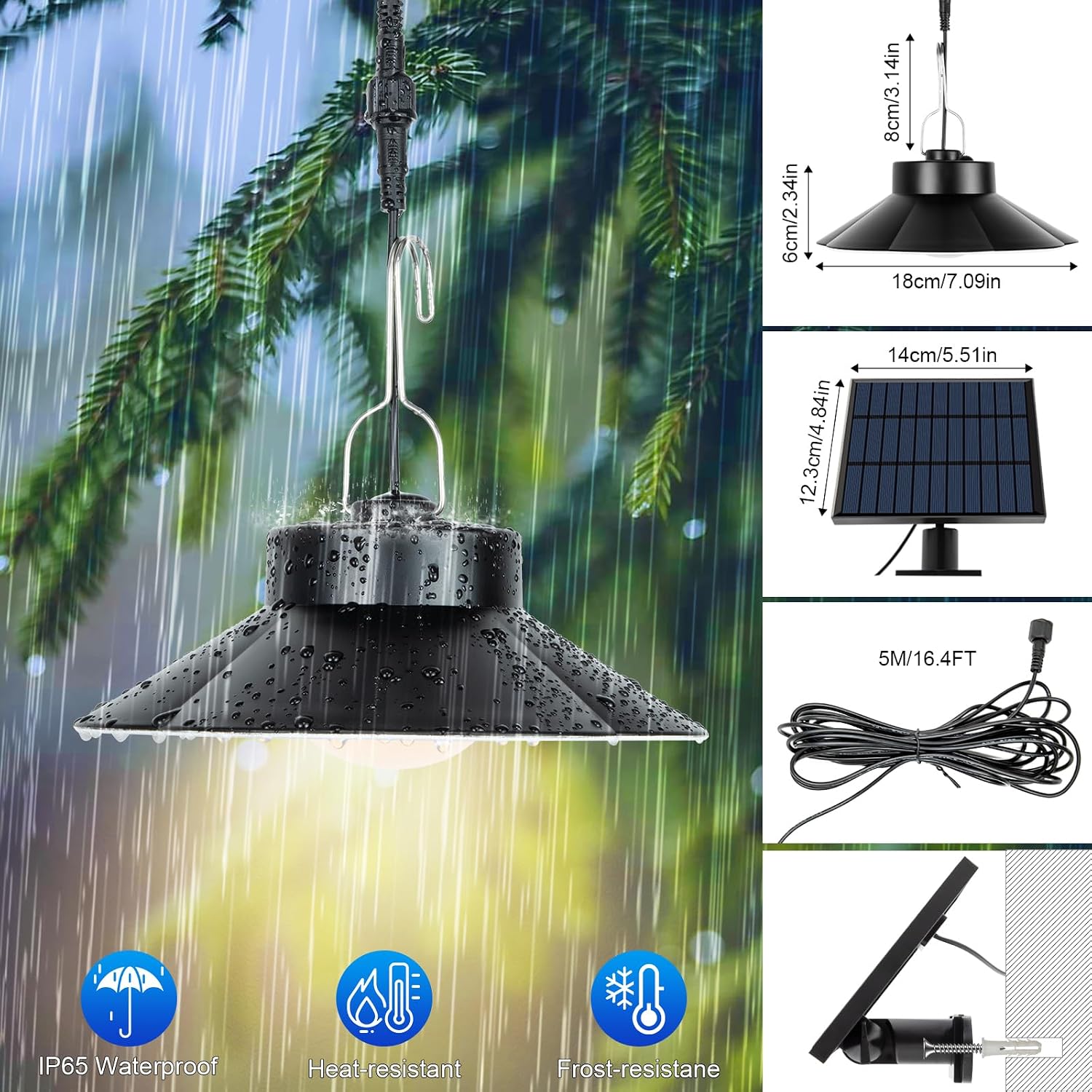 Detalle de Lámpara colgante solar para exteriores IP65 5 m