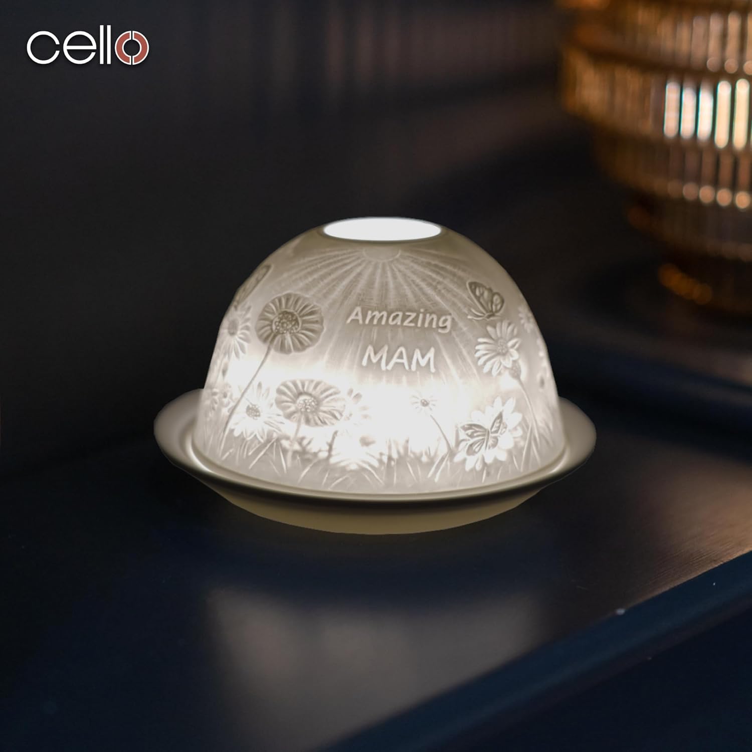 Thumbnail 5 de Cello Porcelain Tealight Holder Dome – “Amazing Mam” lithophane with 3D projection (LED or tealight)