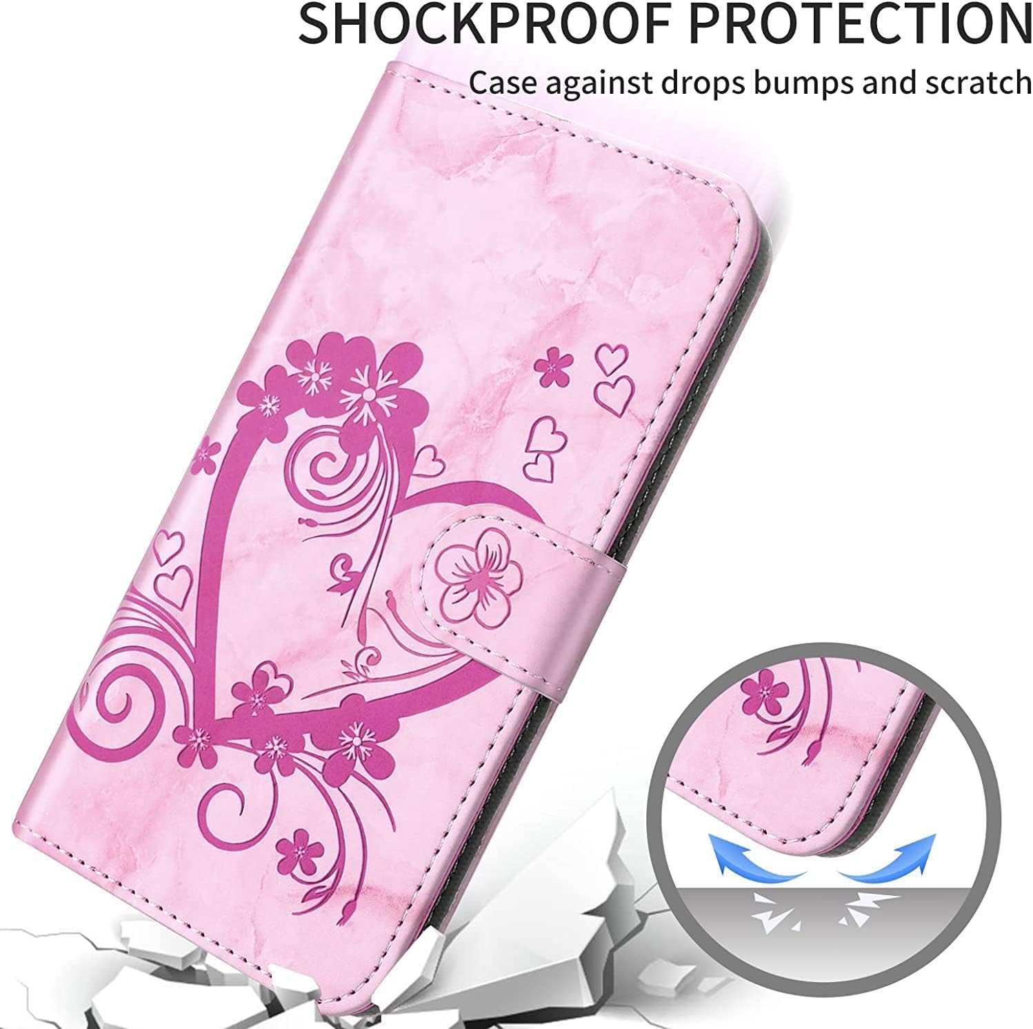 Thumbnail 4 de Norn iPhone 7 Plus/8 Plus Wallet Case in Pink with Embossed Love Heart Floral Pattern