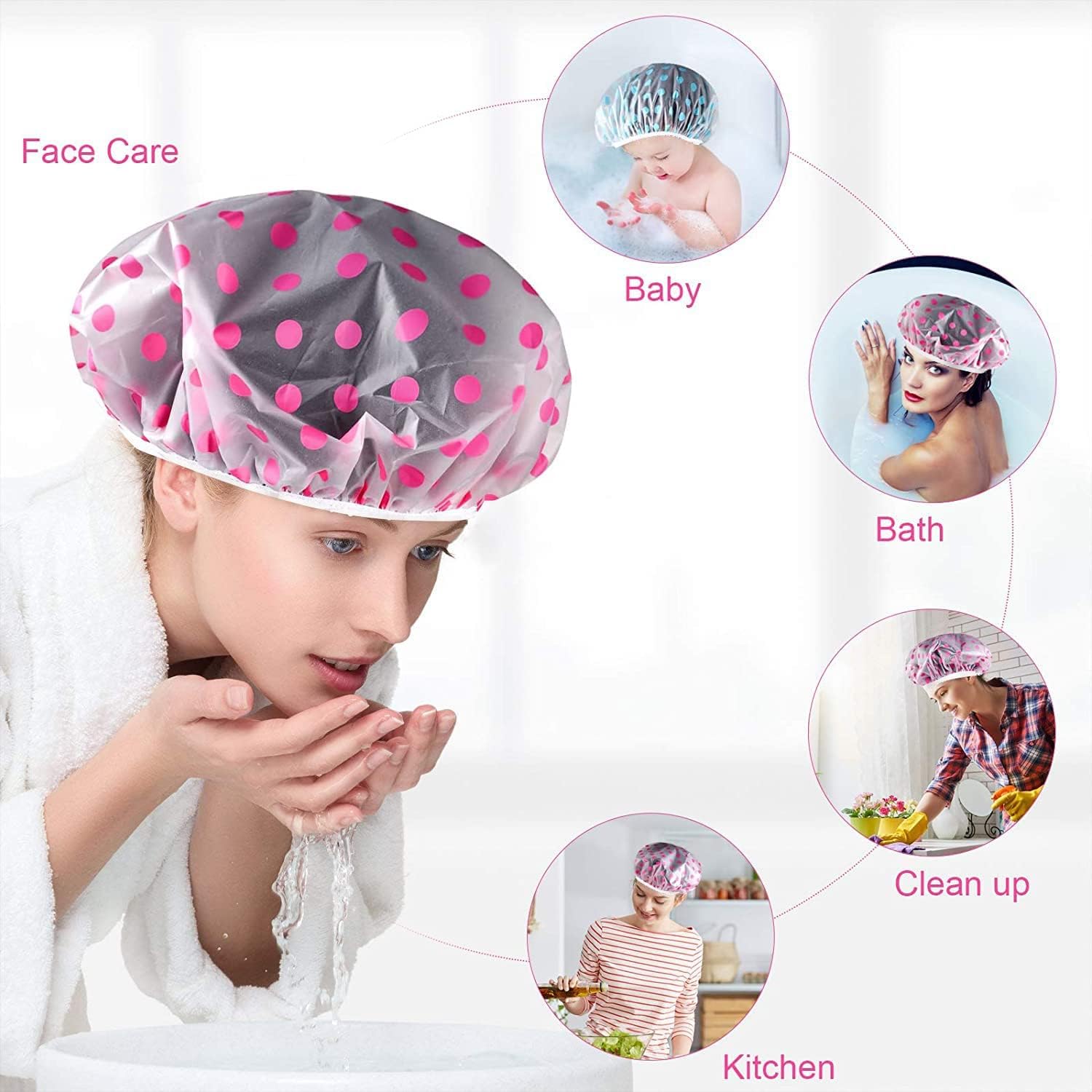 Detalle 1 de VTECHOLOGY Reusable Shower Caps, 6-Pack, PE with Elastic Band