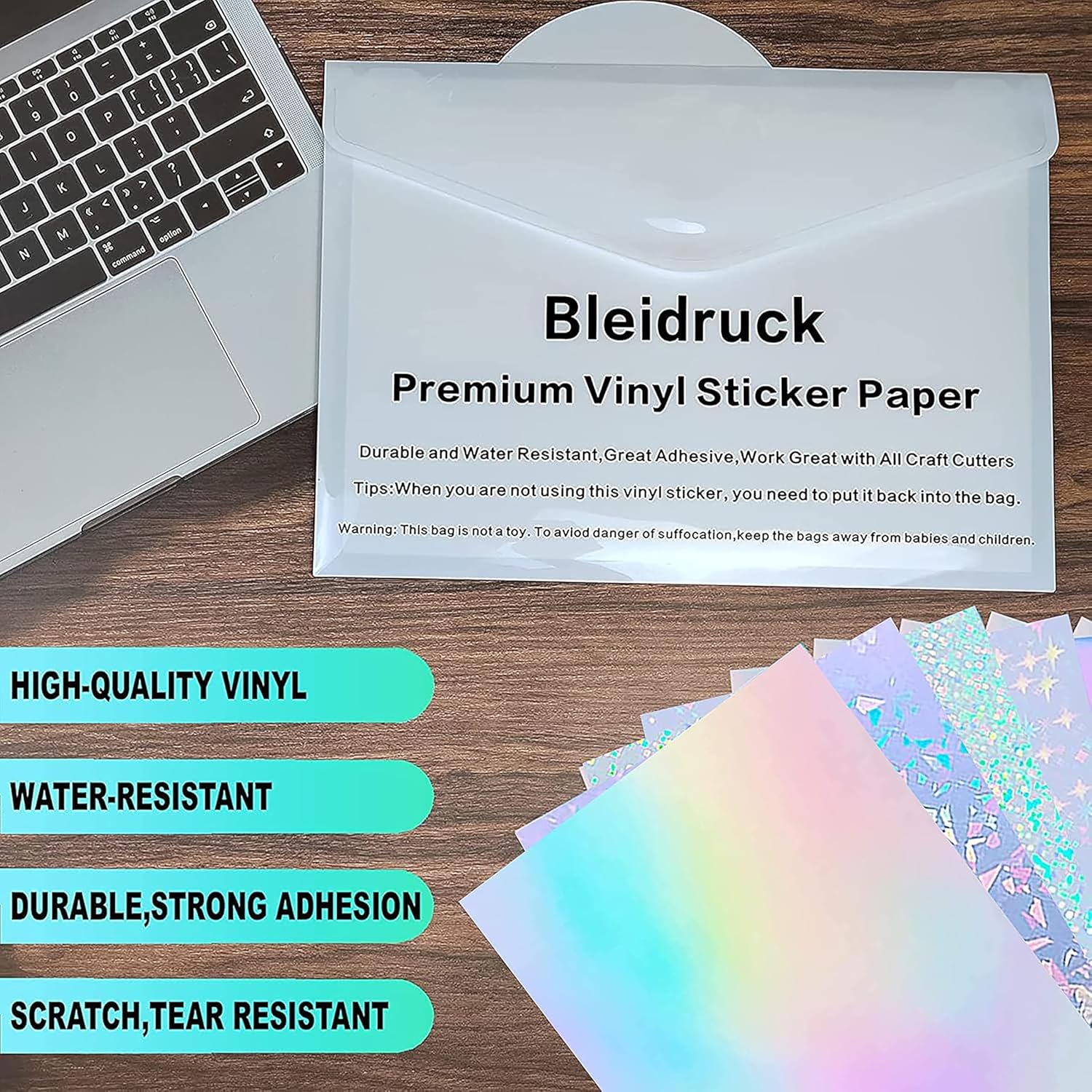 Thumbnail 3 de Holografische Vinyl-Overlay-Aufkleber (32 Blatt, A4, transparent) – 4 Designs gemischt, selbstklebend